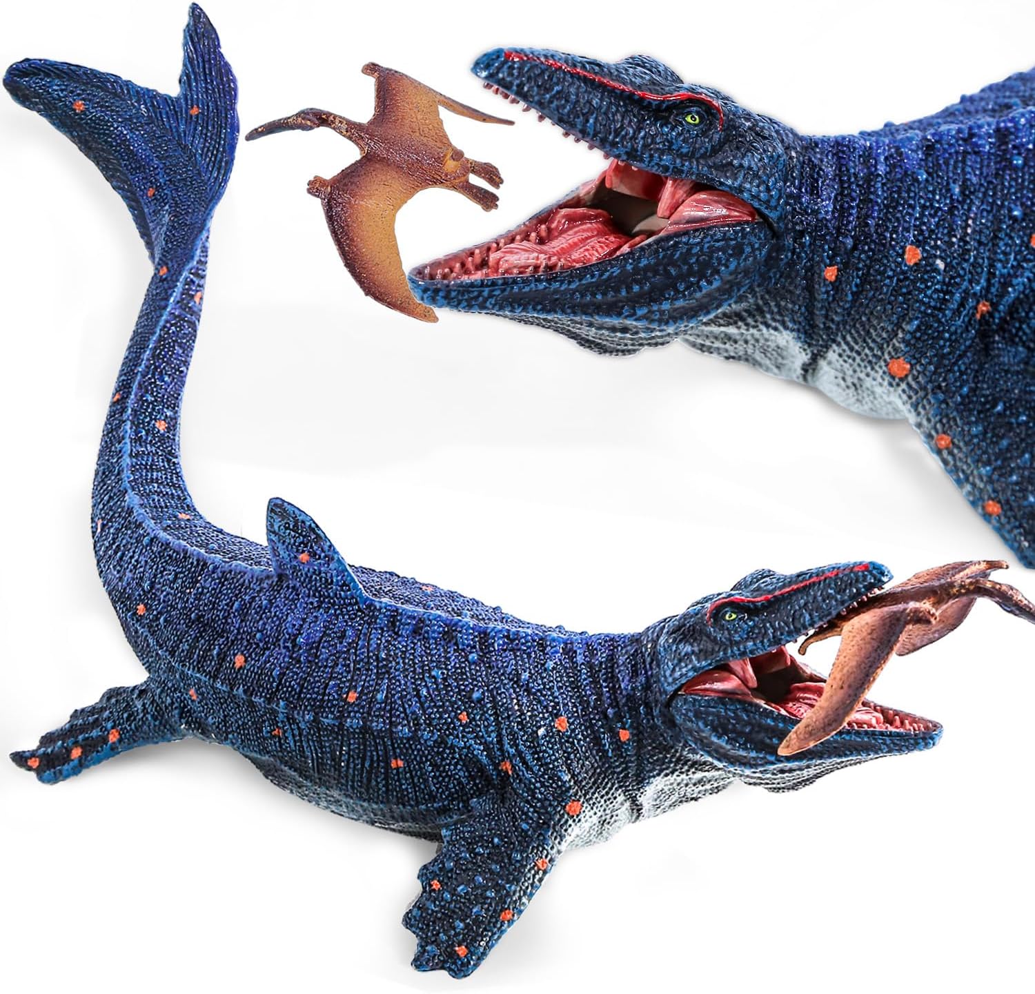 SIENON Jurassic Mosasaurus Dinosaur Toy Figure 11.4’’, Mosasaurus Hunting for Pterosaur Model, Dino Figurines, Large Plastic Ocean Dinosaur Playset for Bath Pool Toy, Cake Topper (Pterosaur Included)