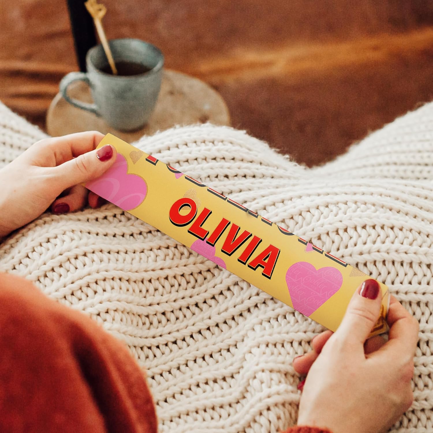 Personalised Toblerone Chocolate Bar love with Name & Message – Gift for Men & Women, Milk Chocolate with Honey & Almond Nougat (M - 200 gram) – For Birthdays & Anniversaries