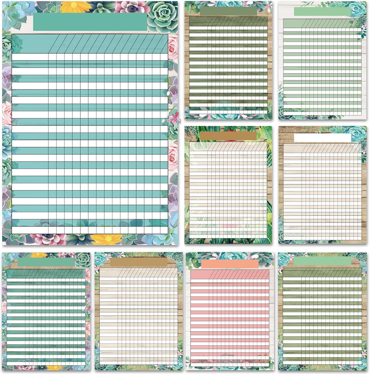 9 PCS Rustic Bloom Classroom Charts Succulents Classroom Incentive Chart Homework Data Charts Reward Chores Chart for Kids Behavior Learning Classroom School Attendance Homework Progress Tracking Pads
