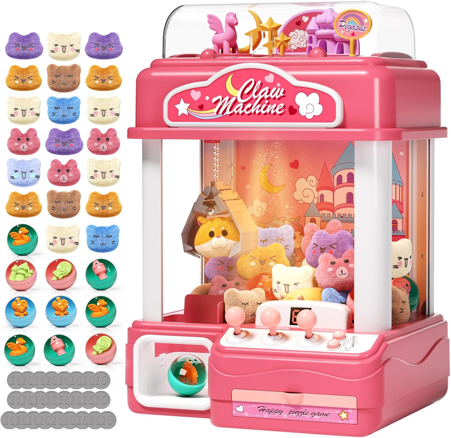 Aiqi 55 PCS Large Kids Claw Machine, Candy Vending Grabber, Prize Dispenser Toys for Girls Boys with Lights Sound, Electronic Claw Game Machine Toys for 3 4 5 6 7 8 Years Old Girls