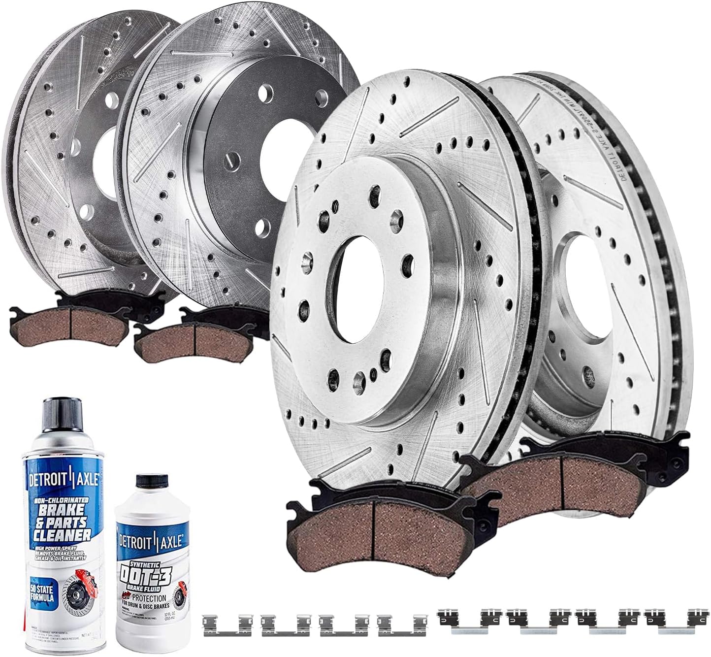 Detroit Axle - Brake Kit for 2014-2018 Chevy GMC Silverado Sierra 1500, 2015-2020 Suburban Tahoe Yukon XL Escalade ESV Drilled Slotted Brake Rotors 2016 2017 Brakes Pads Front Rear Replacement