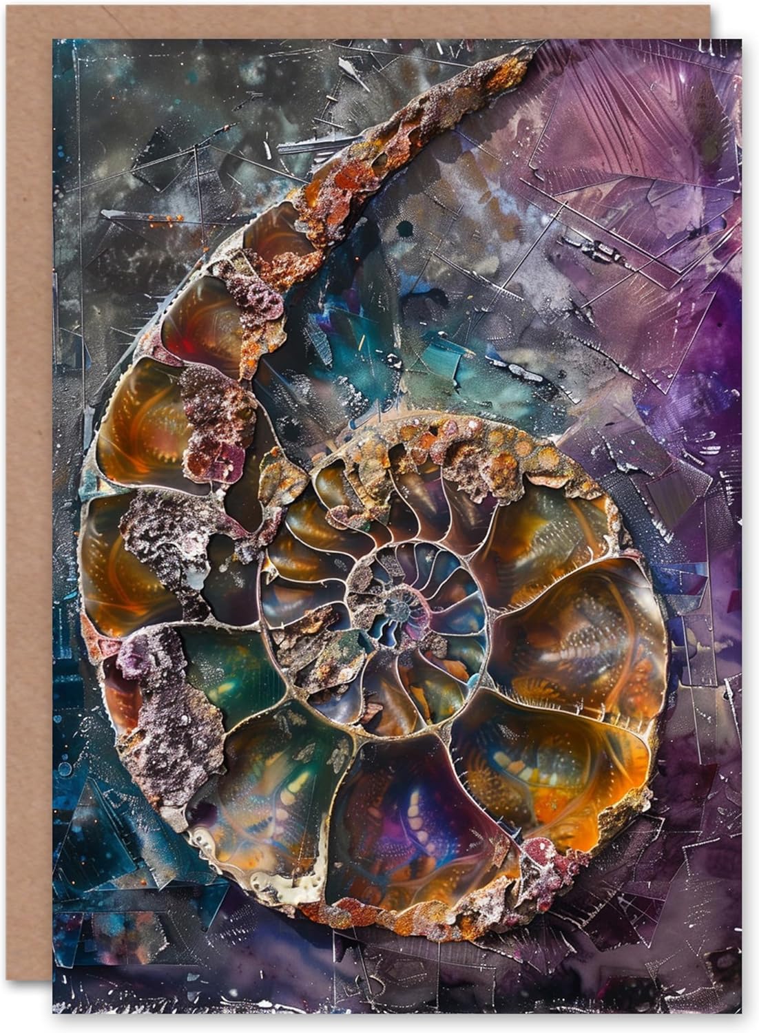 Artery8 Ammonite Fossil Colourful Modern Oil Painting Blank For Him Or Her Art Birthday Card