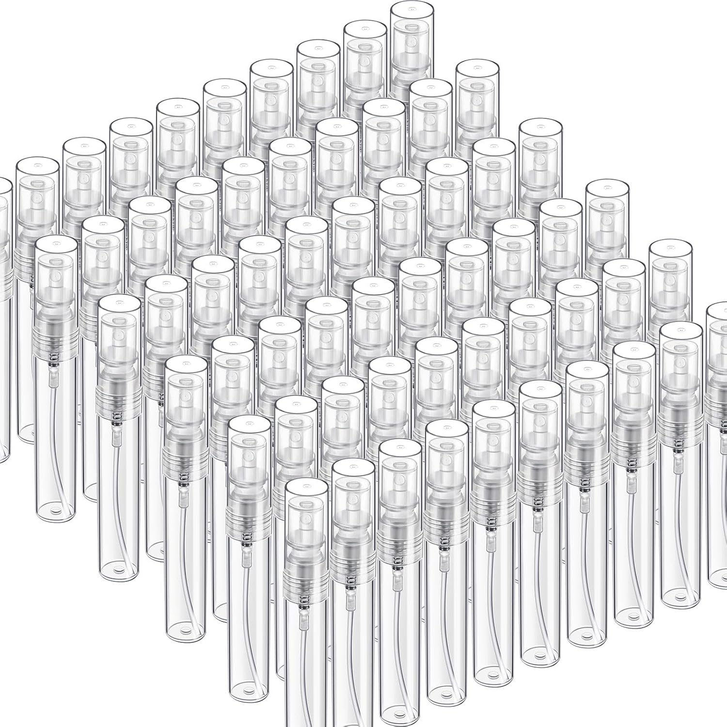 Fandamei 60PCS 5ml Mini Spray Bottle, Mini Clear Plastic Spray Bottle Empty, Fine Mist Refillable Mini Perfume Bottle, Perfume Atomizer, Small Empty Sample Containers, Plastic Portable Travel Bottle