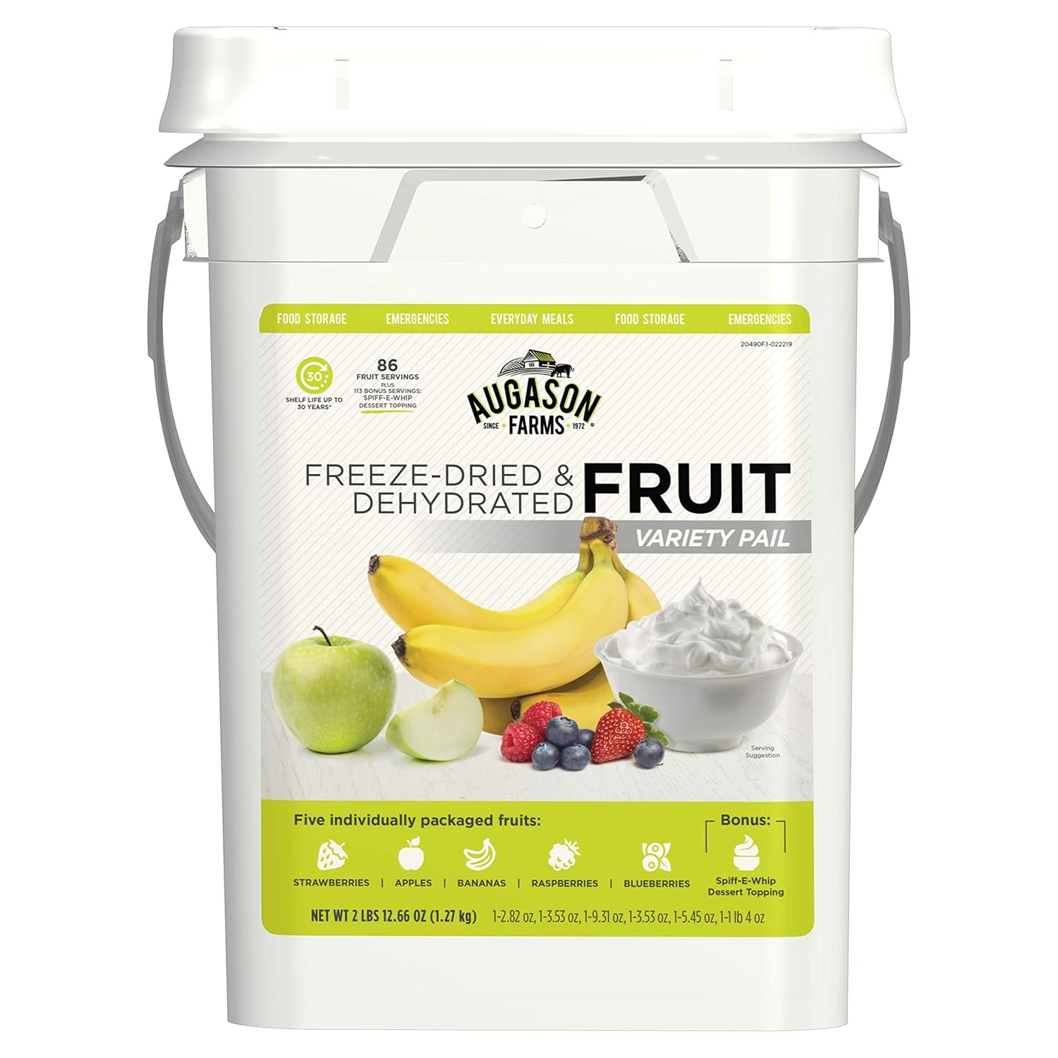 AUGASON FARMS Dehydrated & Freeze-Dried Fruit Variety Bucket, 86 Servings, Individually Packaged Snacks, Up to 25-Year Shelf Life, Emergency Survival Prep, Camping, Hiking, and More
