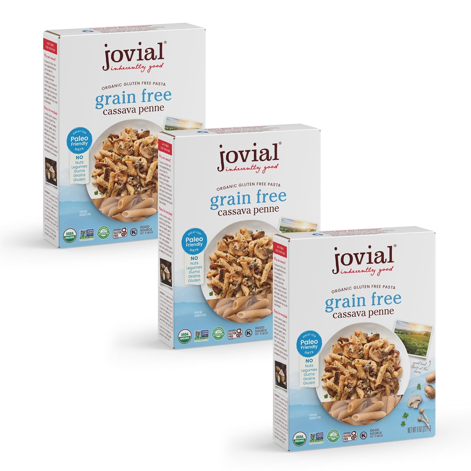 Jovial Grain-Free Cassava Penne Rigate - Penne Pasta Noodles, Cassava Pasta, Penne Pasta Organic, Paleo Pasta, Certified Gluten-Free, USDA Certified Organic, Non-GMO, High-Fiber - 8 Oz, 3 Pack