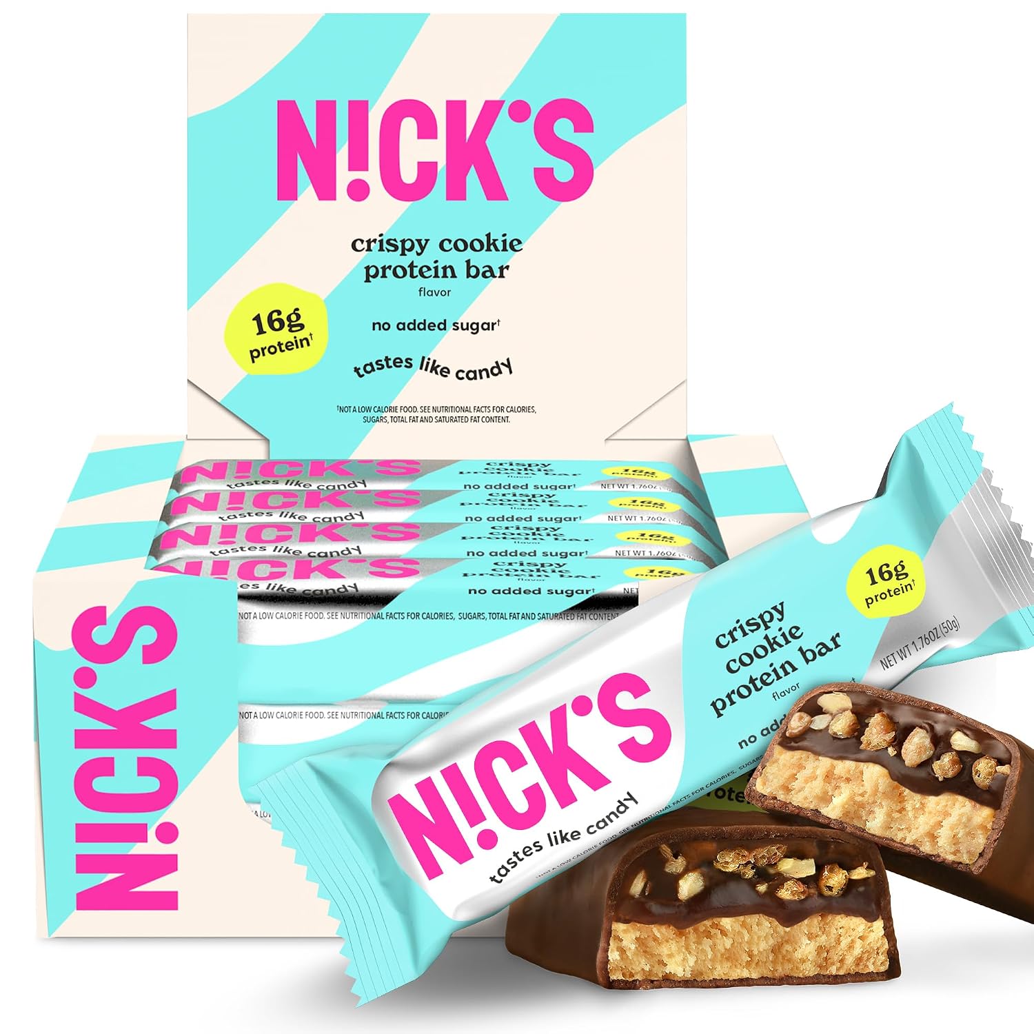 N!CK'S Protein Bars Crispy Cookie Chocolate, 12-Count Box (Each 50g)