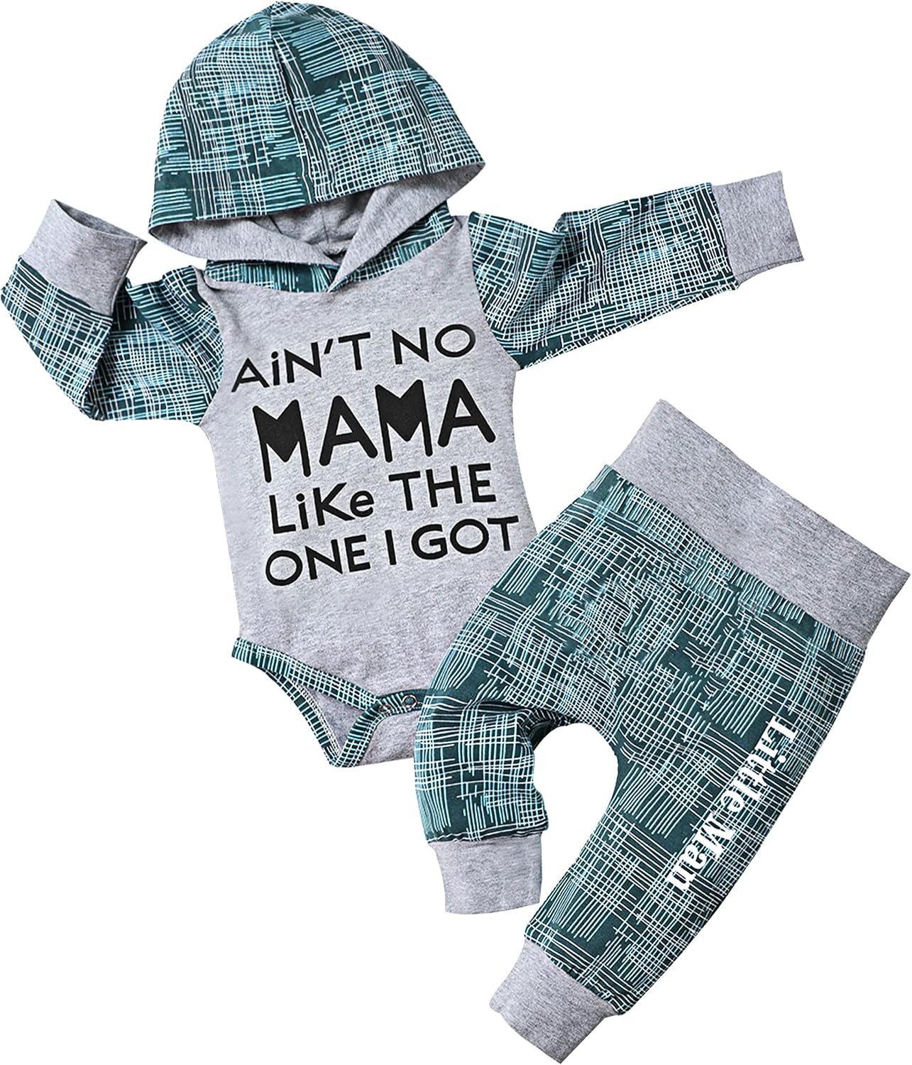 Fommy Newborn Baby Boy Clothes Plaid Letter Print Long Sleeve Hoodies + Long Pants 2PCS Fall Winter Outfits Set