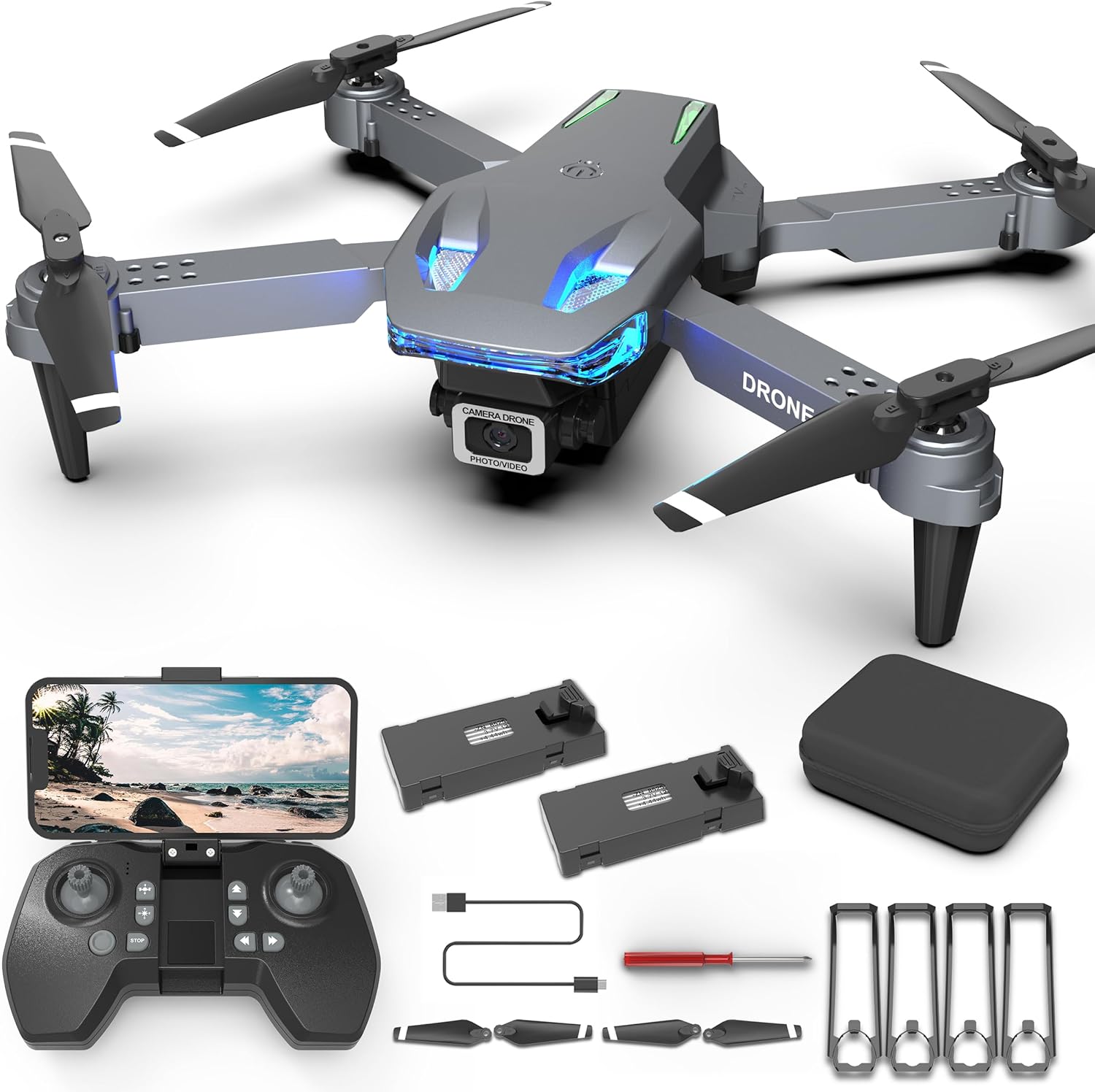 Wipkviey Drone with Camera T28 - Mini Drone 90° Adjustment RC quadcopter 1080P HD, Fpv Foldable Drones for Adults, Drones for kids, Gesture Selfy, Headless Mode, 3D Flip, drone for Beginners