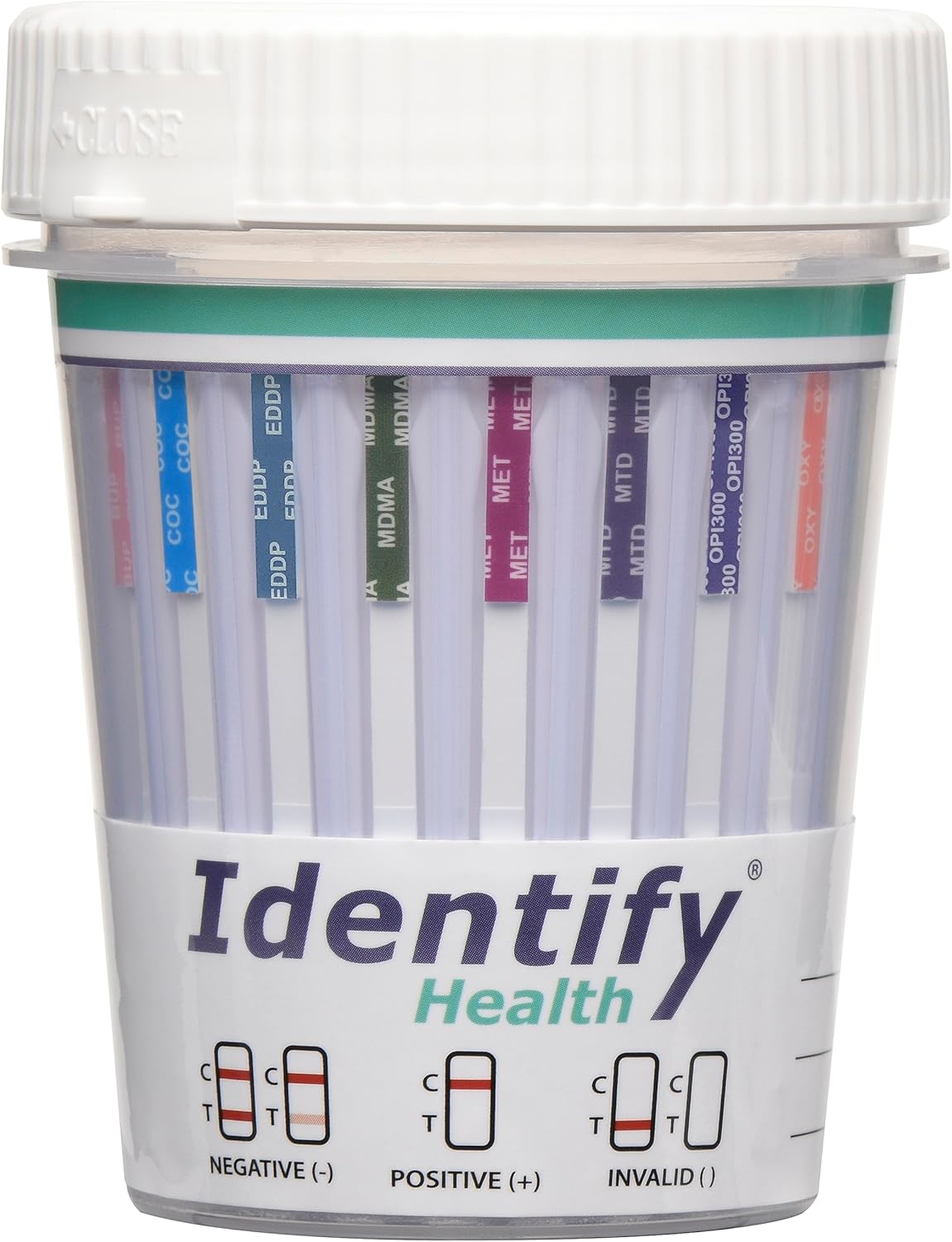 Identify Health Drug Screen Test | 25 Pack | 14 Panel CLIA Waived Instant Urine Drug Test Cup with 6 Adults for AMP,BAR,BUP,BZO,COC,EDDP,MDMA,MET,MTD,MOP|OPI,OXY,PCP,TCA,THC