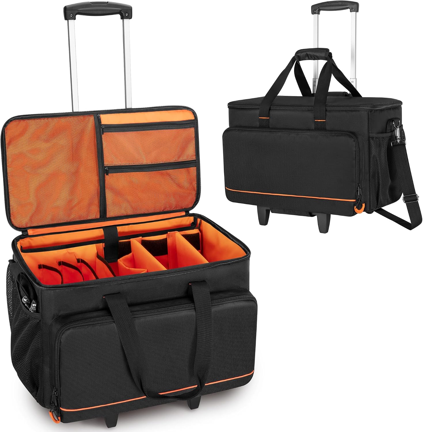 Trunab Rolling DJ Cable File Bag with Hard Padded Bottom,Detachable Dividers and Dolly,Travel Gig Bag for Professional DJ Gear, Musical Instrument and Accessories