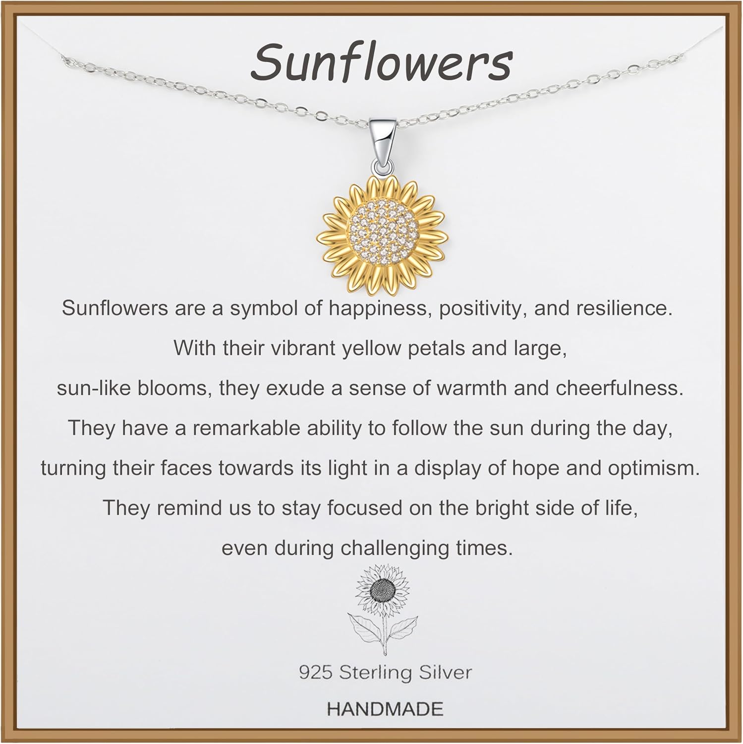 Sunflower Necklace for Women, 925 Sterling Silver Sunflower Pendant Necklace, Inspirational Necklace Gifts