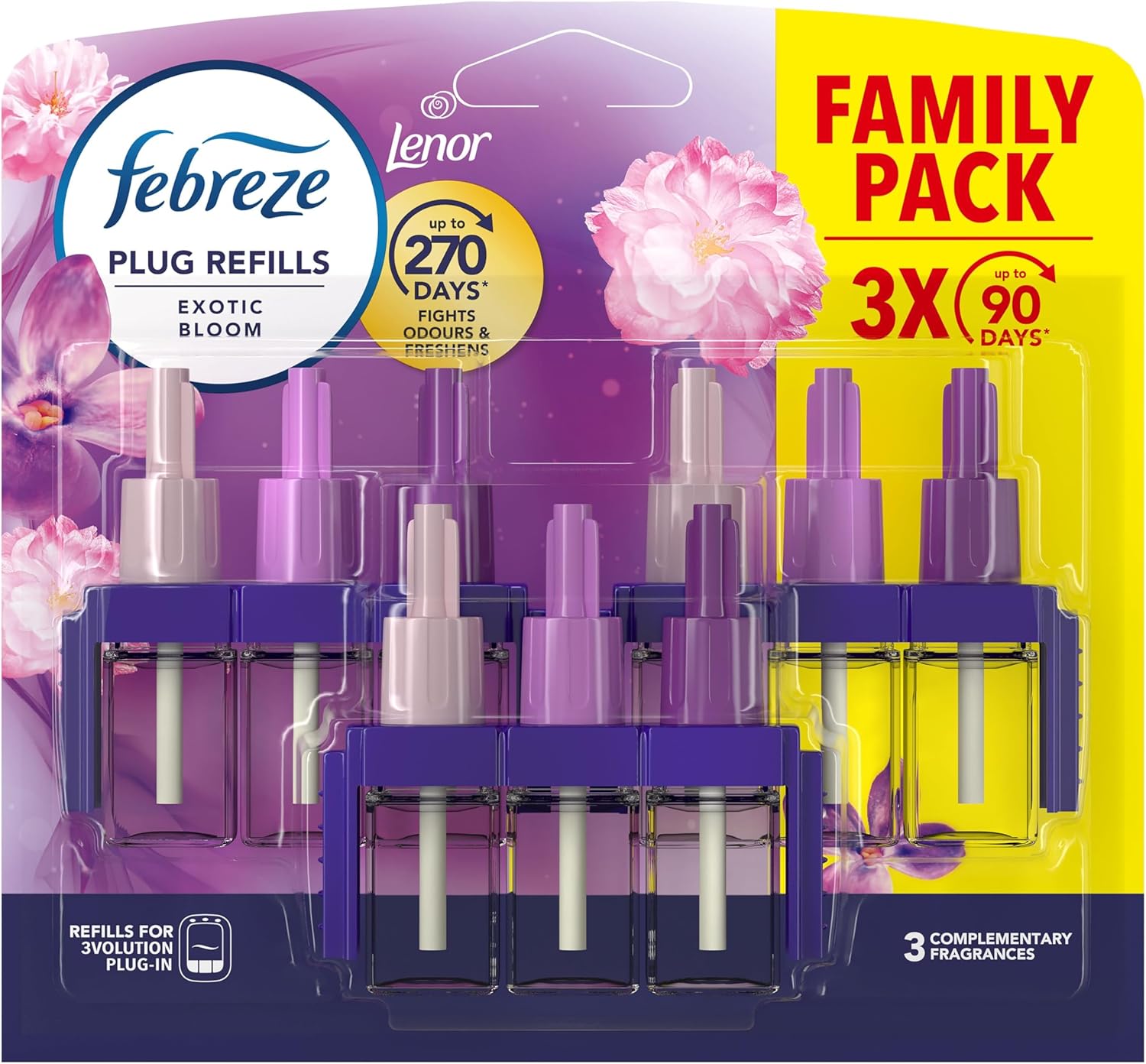 Febreze 3Volution Air Freshener Plug-In Refill, Exotic Bloom, 3x20ML, 3 Alternating Scents to Fight Odours