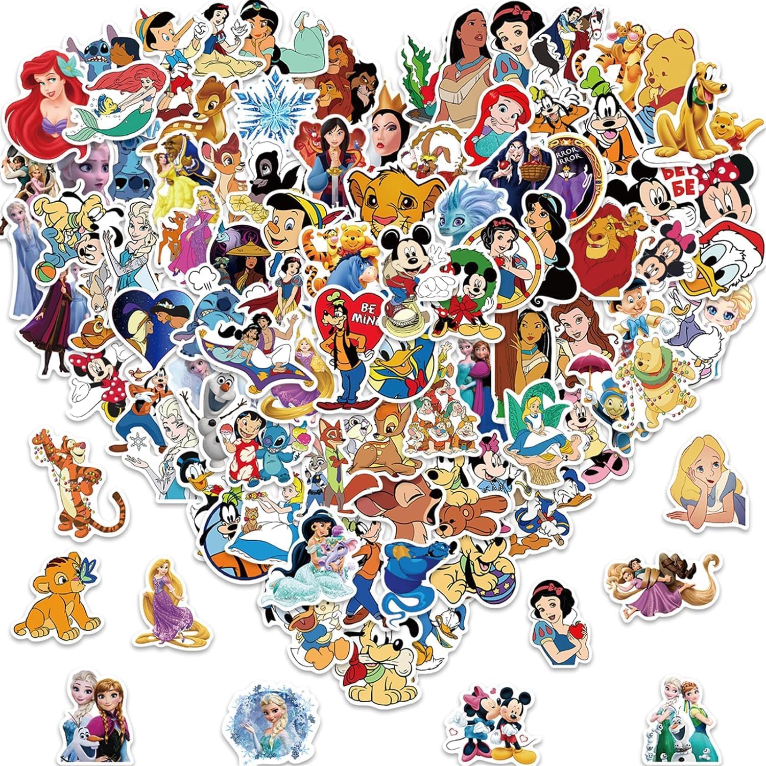 100PCS Cartoon Style Stickers Pack for Kids,Waterproof Vinyl Stickers Bulk - Cute Princess & Movie Character Decals for Water Bottles, Laptops, School Rewards, Party Favors (Cartoon Movie Character)