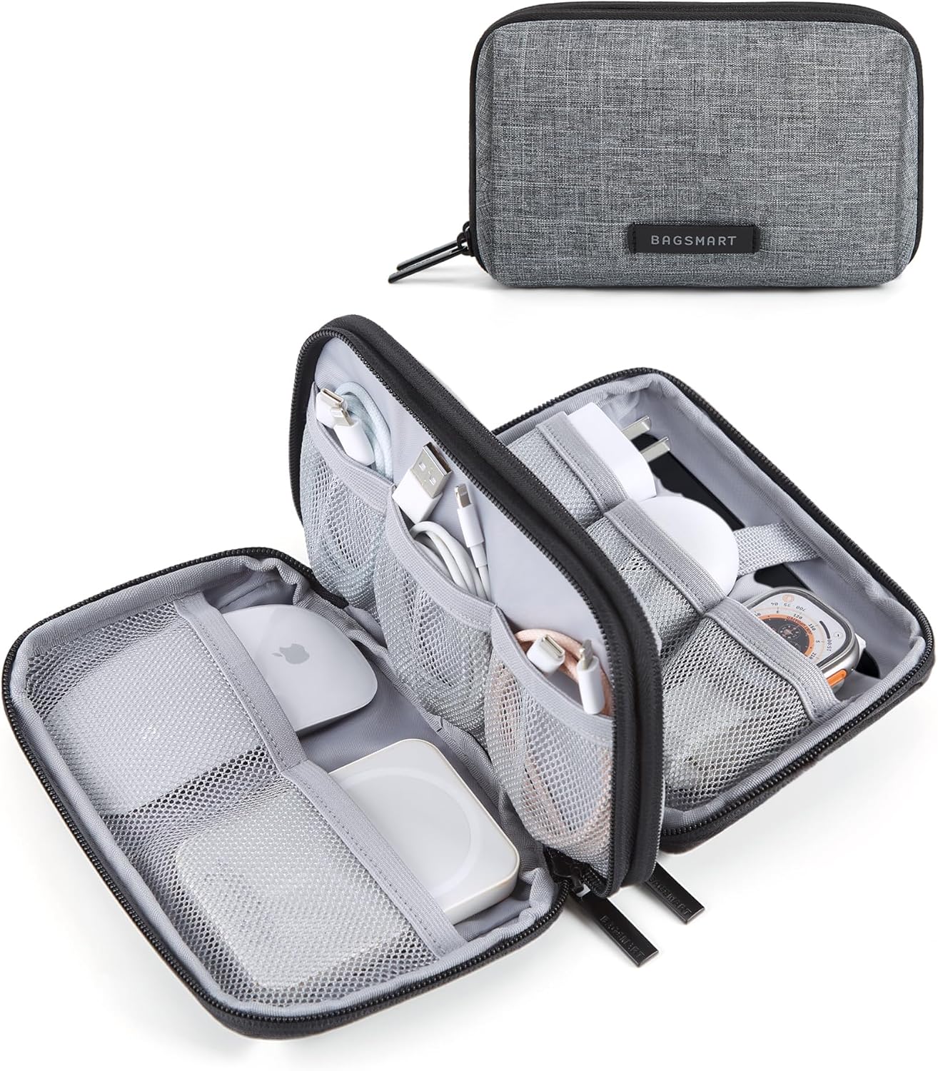 bagsmart Electronics Organizer Travel Case, Cable Organiser Pouch, Travel Essentials, Tech Organiser, Travel Accessories Bag for Charging Cable, Flash Drive, Power Bank, USB, Grey