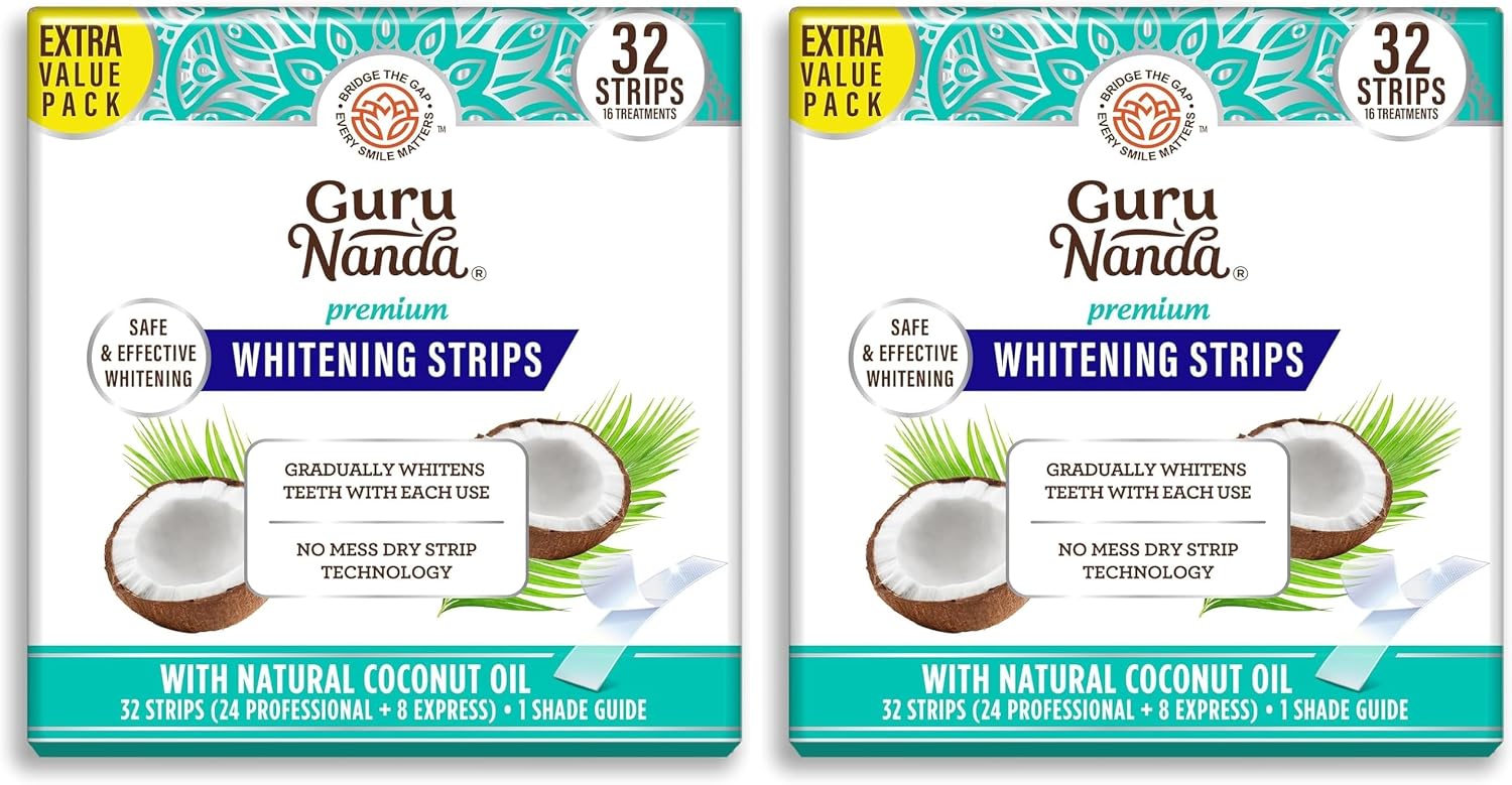 GuruNanda Teeth Whitening Strips Kit - 16-Day Treatment with Non-Slip, Dry Strip Technology - Whitening Designed with Care for a Brighter Smile (Pack of 2)