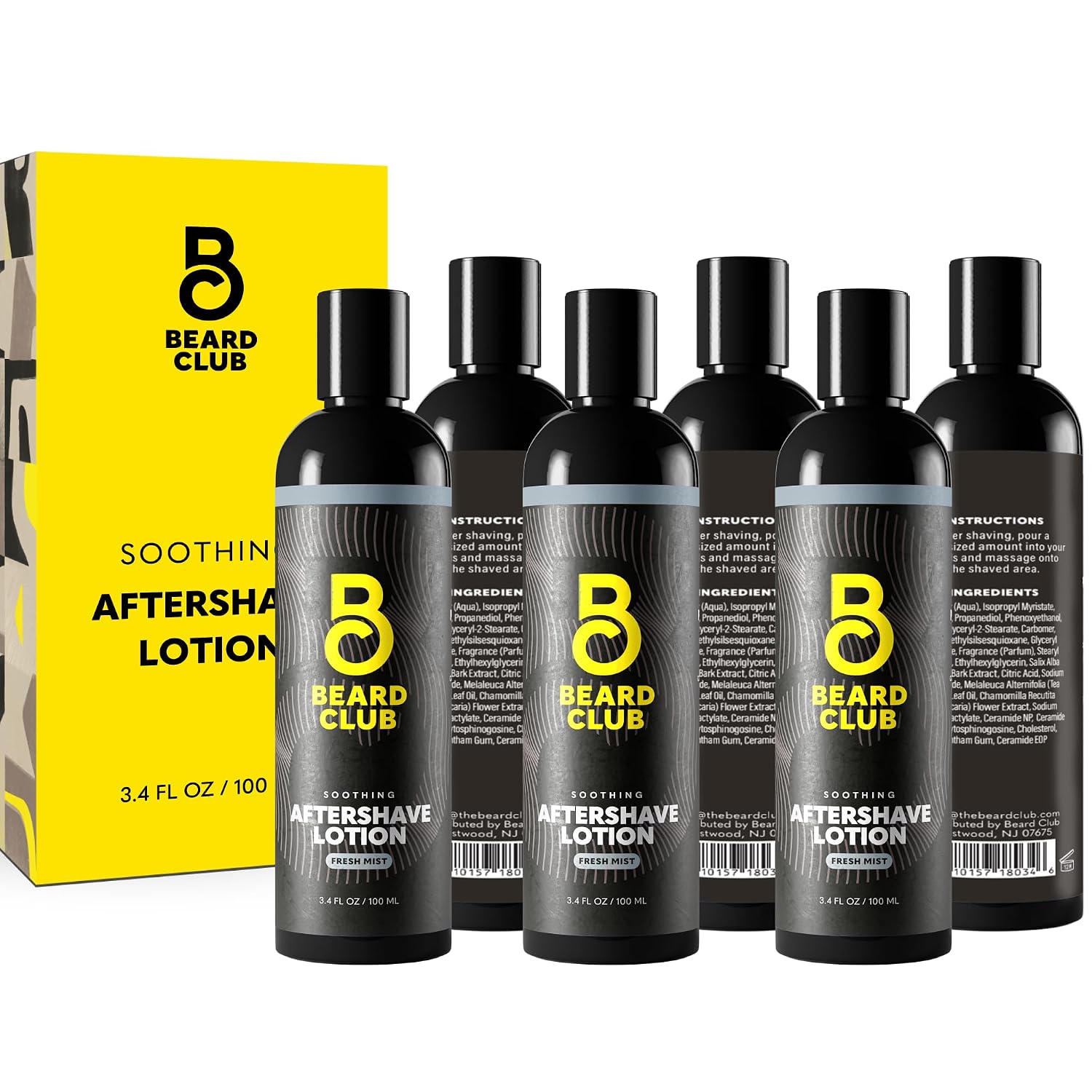 The Beard Club Aftershave for Men – Soothing After Shave Lotion for Men with Chamomile, Tea Tree Oil & Willow Bark – Post Shave Balm Calms Irritation, Prevents Razor Burn & Bumps - 3.4 Fl Oz - 3 Pack