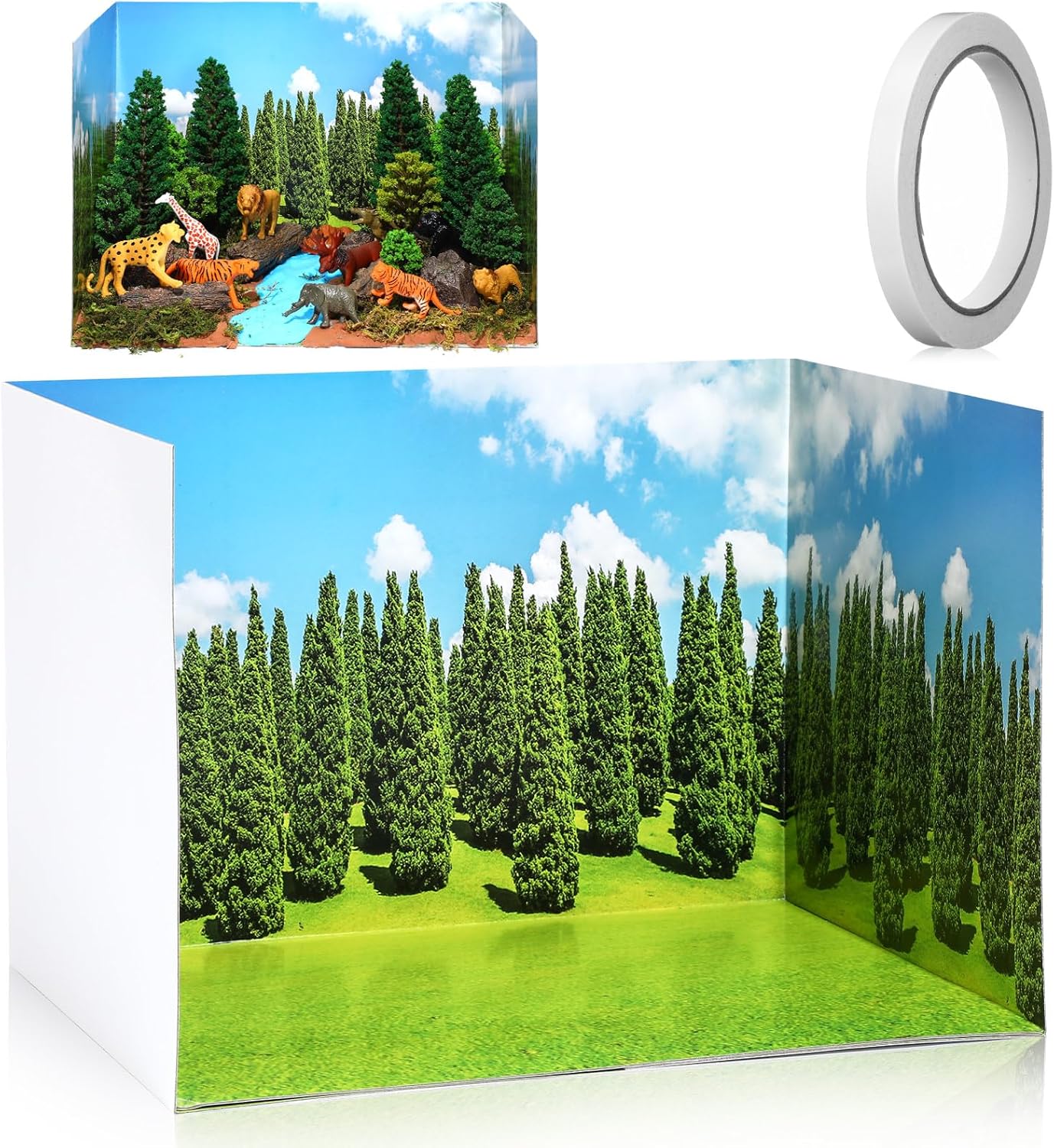 1 Pcs 1 Pcs Diorama Kit Habitat Project Supplies with Double Sided Tapes Diorama Box for Display Dollhouse Room, 11.8 x 8.7 x 8.3 Inch (Jungle Style)