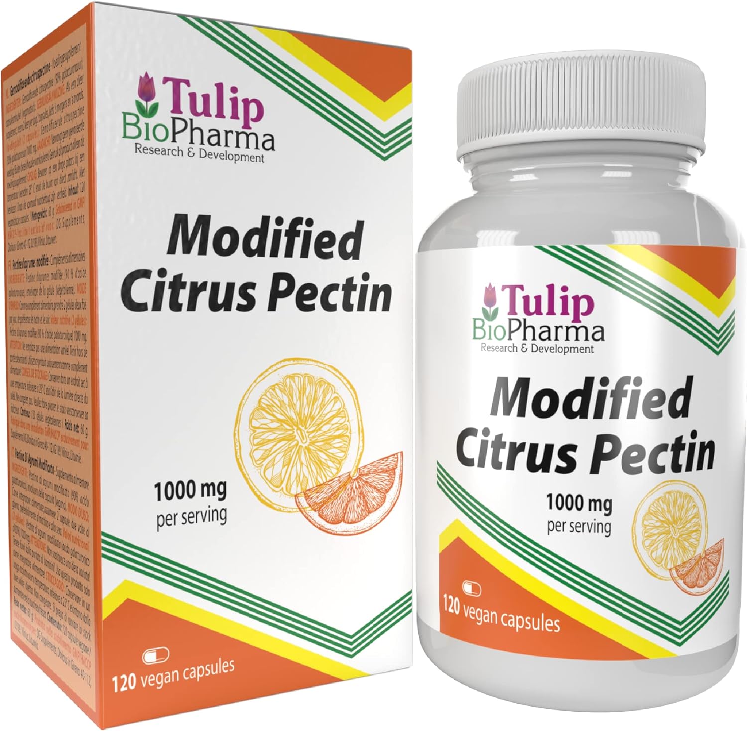 Tulip BioPharma Modified Citrus Pectin (MCP) 500mg 120 Vegan Capsules, 90% Galacturonic Acid, 3rd Party Lab Tested, High Strength Supplement, Gluten and GMO Free