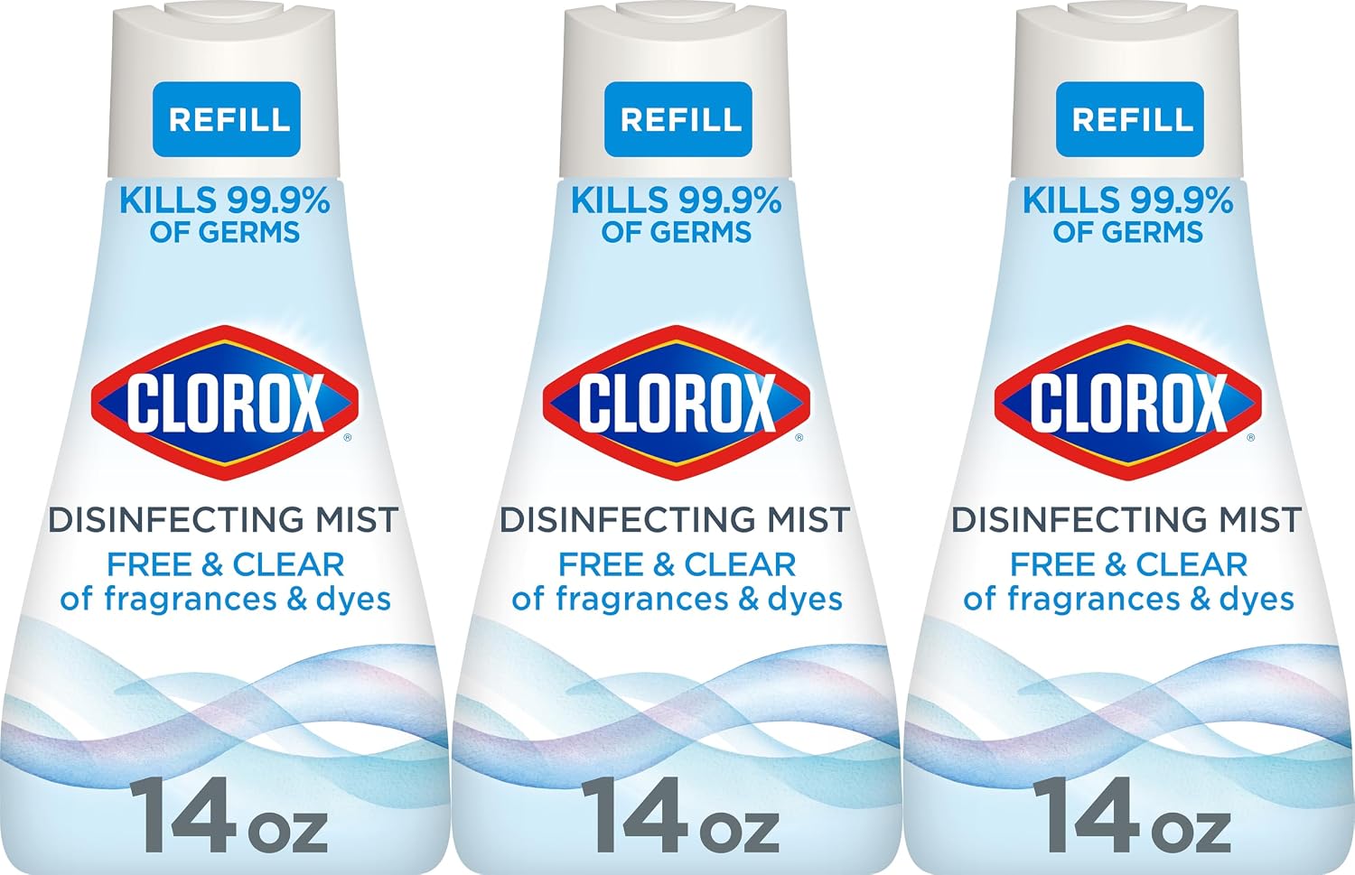 Clorox Free & Clear Disinfecting Mist Refill, Household Essentials, Fragrance Free, 14 Fluid Ounces, Pack of 3