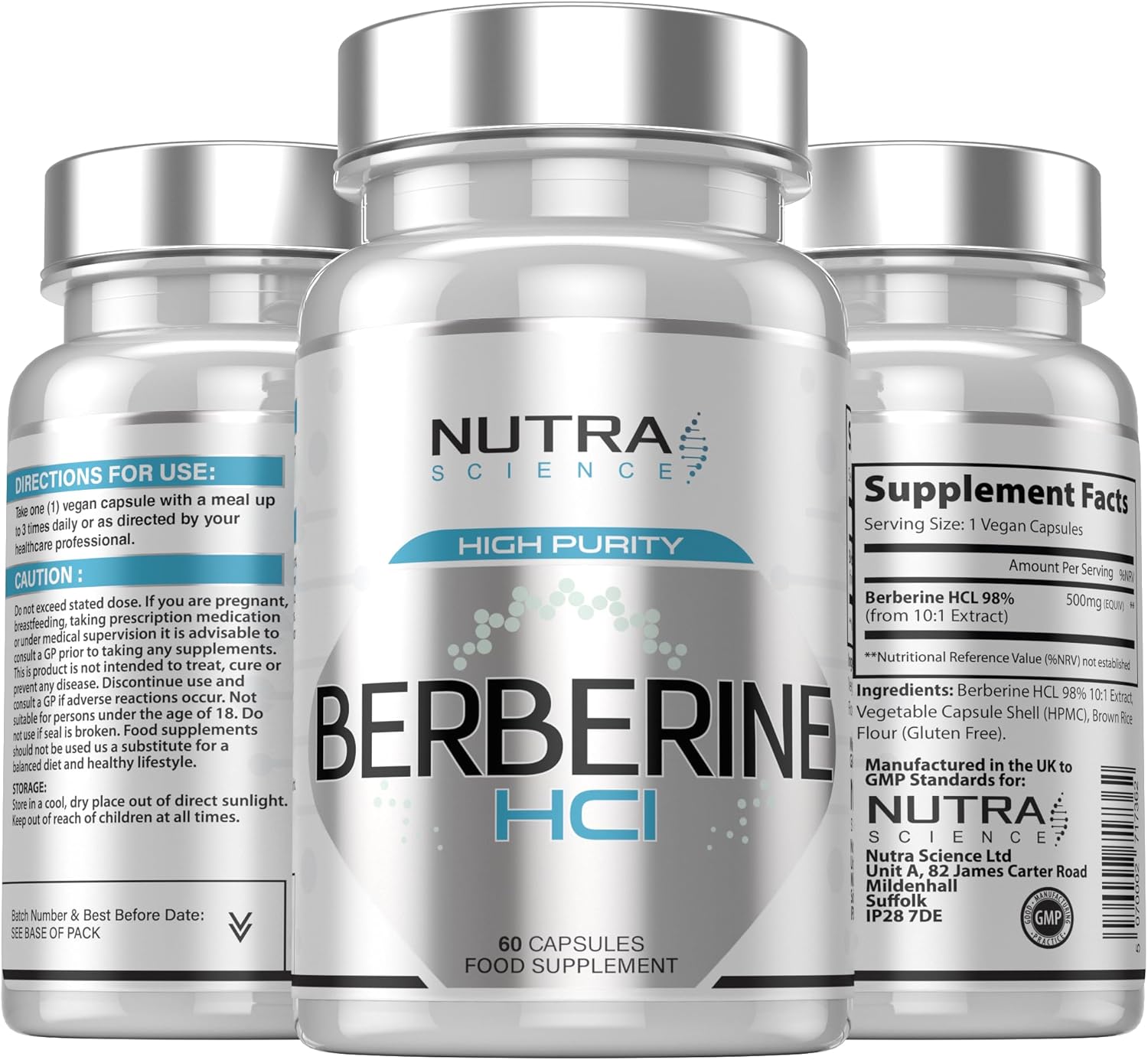 Berberine Supplement (98% Purity) Advanced Berberine High Strength 500mg, 60 Natural Berberine Capsules Vegan Tablets