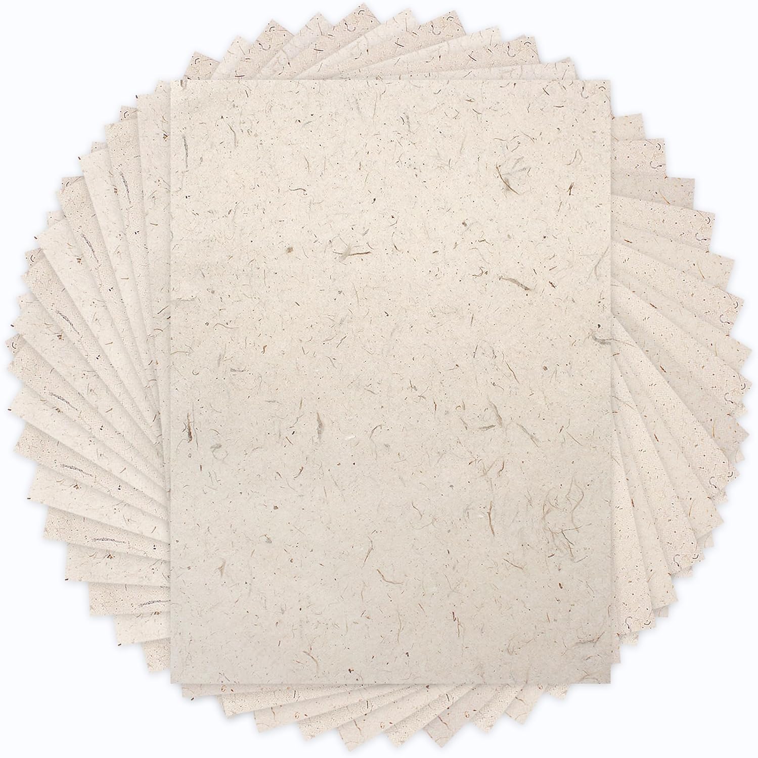 Benvo 50 Sheets A4 Natural Mulberry Paper Visible Leaves Fiber Rice Paper Printable Decoupage Tissue Paper Sheets for Writing, Painting, Card Making, DIY Crafts(8.3x11.7in, Semi Transparent Jute)