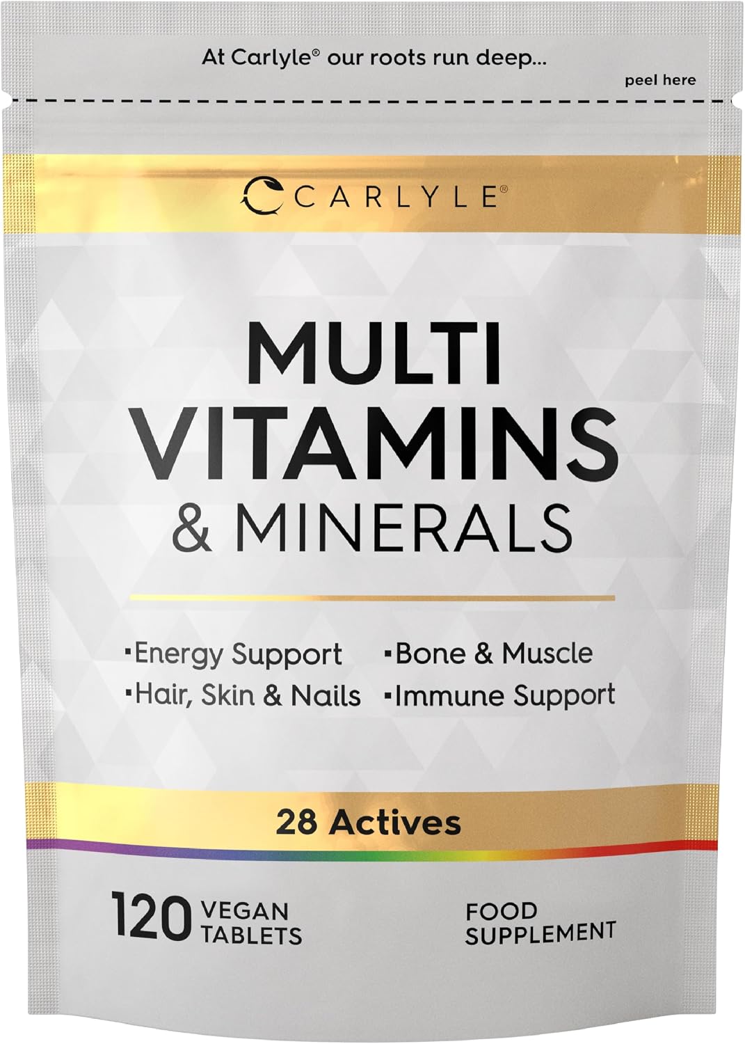 Multivitamin Tablets for Women and Men | 120 Count | 28 Essential Nutrients Including Vitamins C, D, B6, B12, Calcium, Zinc and Iron | A-Z Vitamins & Minerals | Vegan Supplement | by Carlyle