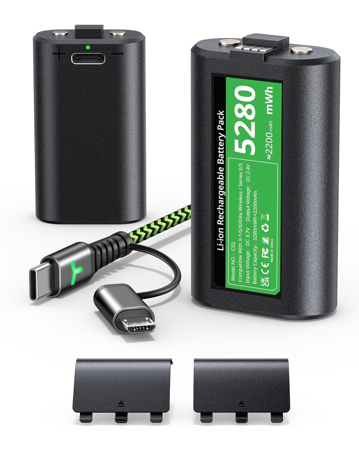 Upgrade Rechargeable Xbox One Controller 𝗟𝗶𝘁𝗵𝗶𝘂𝗺 Battery Pack Rechargeable Xbox Series S|X Batteries [1 Pack=52 Playtime] Rechargeable Xbox Battery Accessories mit 4 Covers & USB/Type C Adapter
