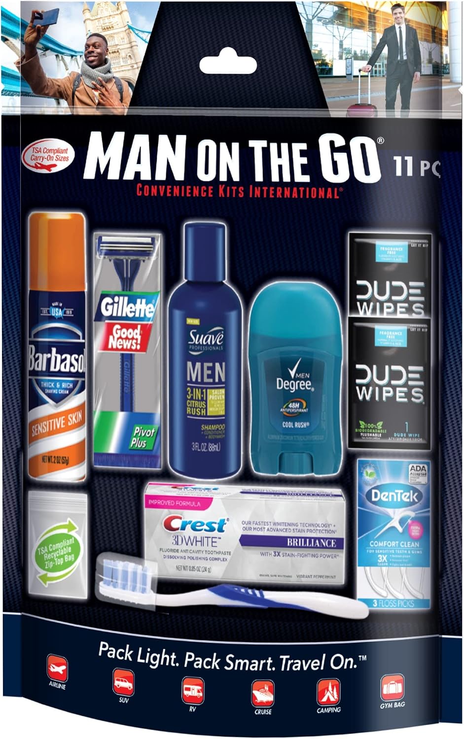Convenience Kits International Men’s 11 Piece Kit with Oral Care and Grooming Essentials, Featuring: Travel Size Products, Blue