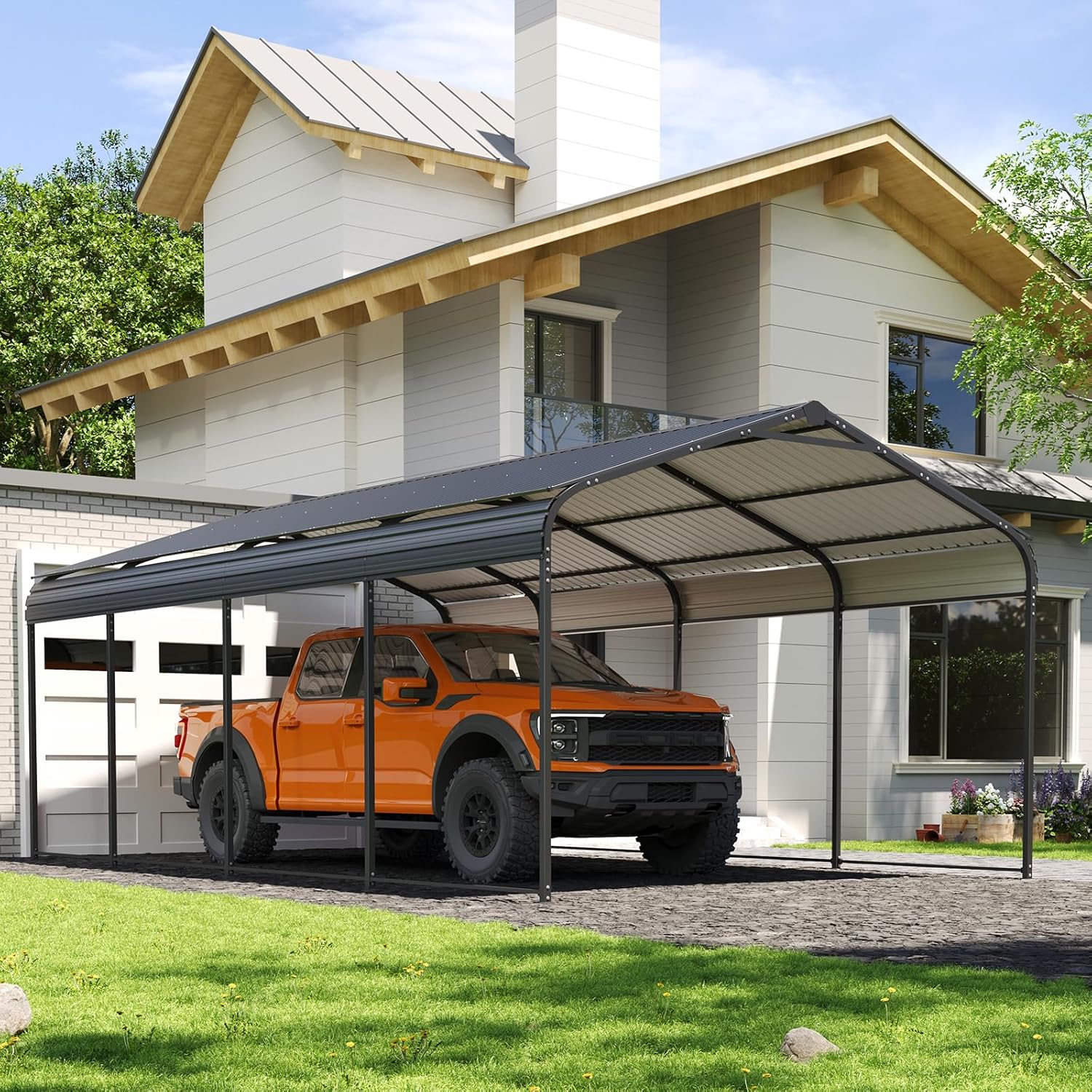 12x20 FT Heavy Duty Galvanized Steel Carport Canopy - All-Weather Vehicle Shelter for Cars, Trucks, Boats & Tractors, Metal Garage Structure with Rust-Resistant Frame