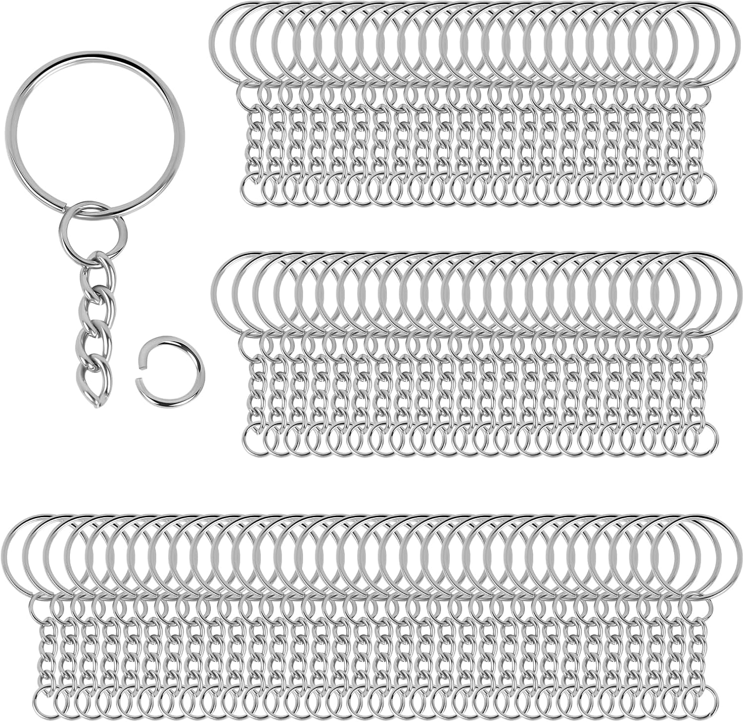 110PCS Splits Hoops with Chain and 110PCS Open Jump Rings Metal Splits Key Ring Hoops for DIY Crafts, Jewelry Making, Keyring Making