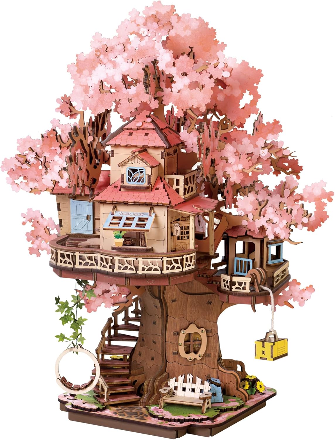 Rolife Model Kit Sakura Tree House 3D Puzzle Wooden Puzzles for Adults to Build DIY Miniature House Kit Wooden Model Building Sets Home Bookshelf Decoration Birthday Gifts