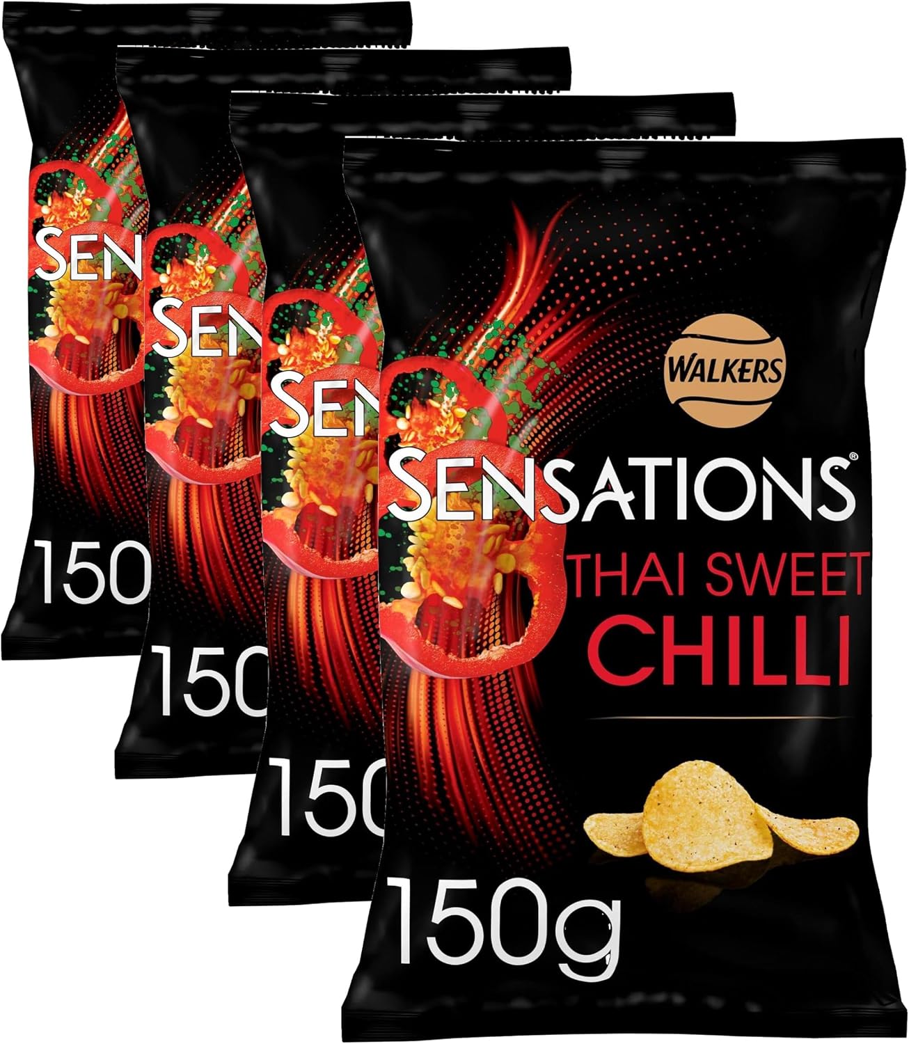 Walkers Sensations Thai Sweet Chilli Sharing Bag Crisps 150g (Pack of 4)
