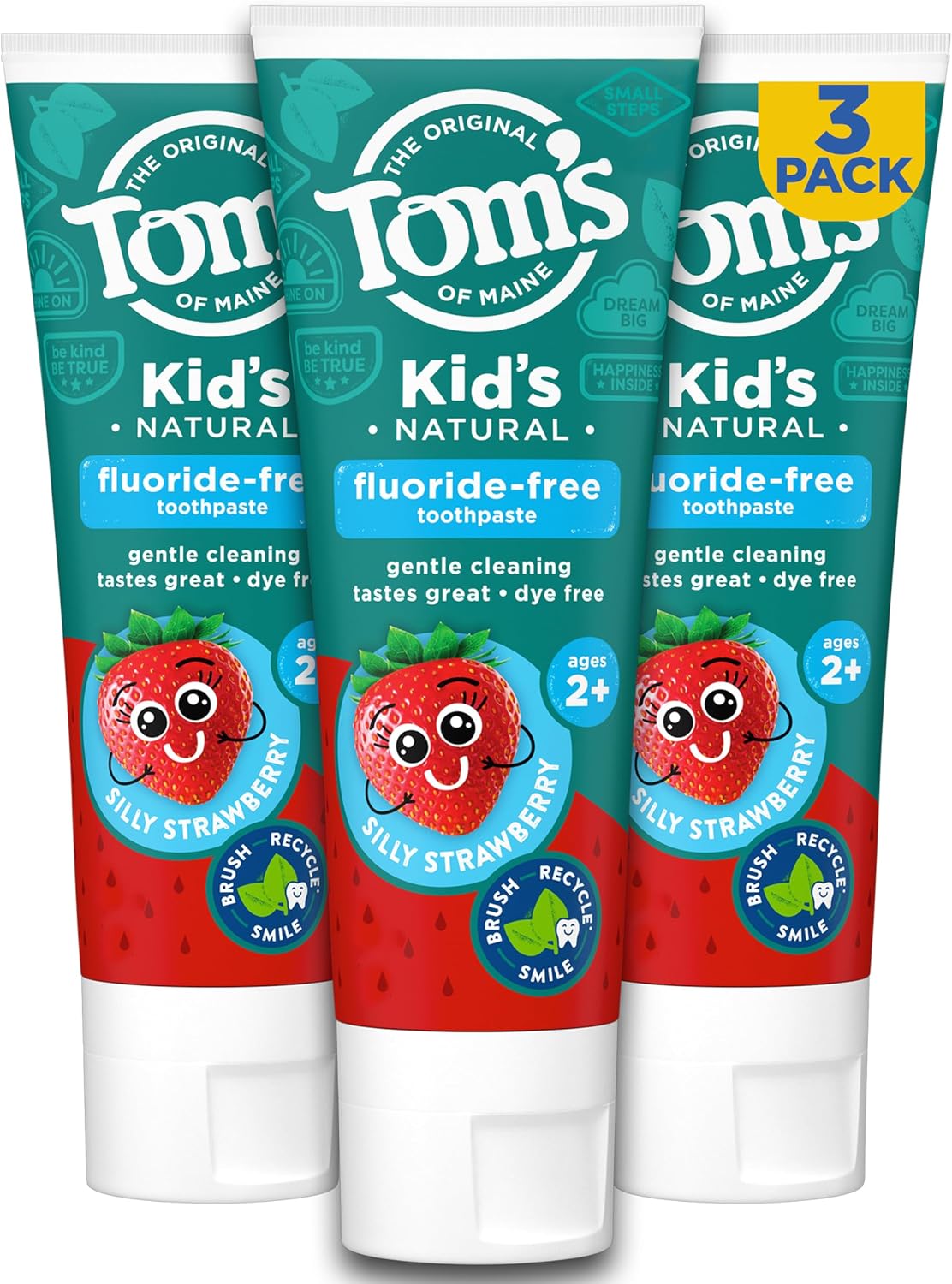 Tom's of Maine Kids Fluoride Free Toothpaste, Silly Strawberry, 3Pk, 5.1 oz