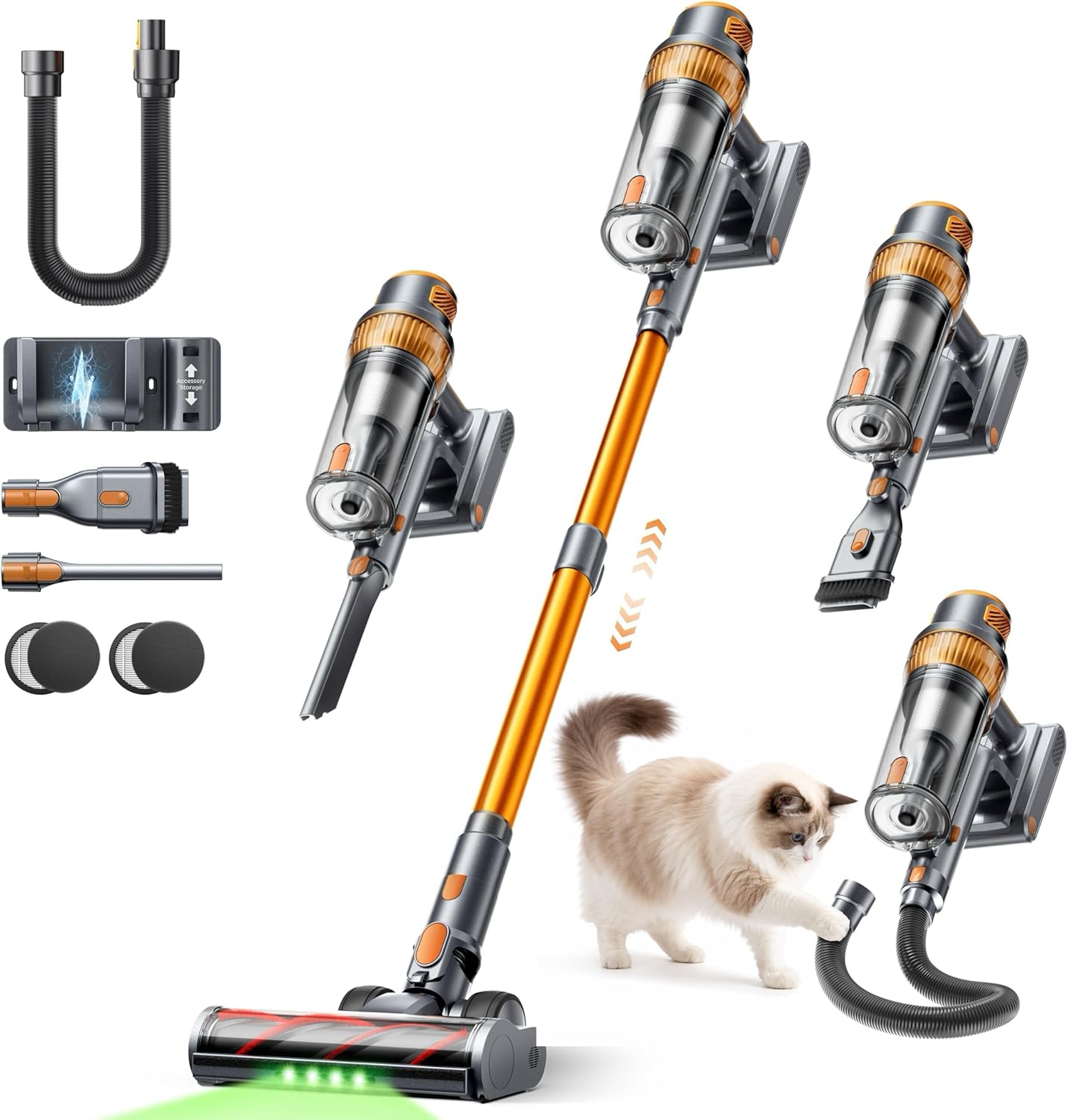 SMOTURE Cordless Vacuum Cleaner,50Kpa/600W Powerful Stick Vacuum with Self-Standing Design &1m Flexible Hose, 65Mins（eco） Runtime Anti-Hair Wrap Cordless Vacuum for Home Carpet Hard Floor Car Pet Hair
