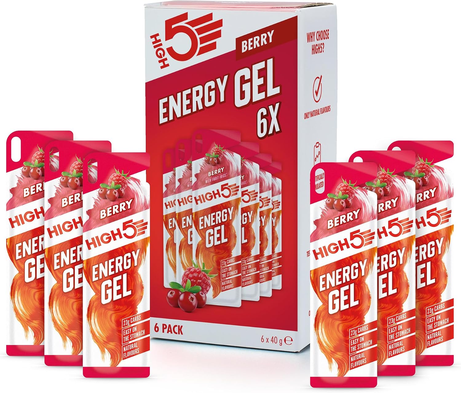 HIGH5 Energy Gels, Running Gel for Fast & Sustained Energy, Berry, 6 x 40g