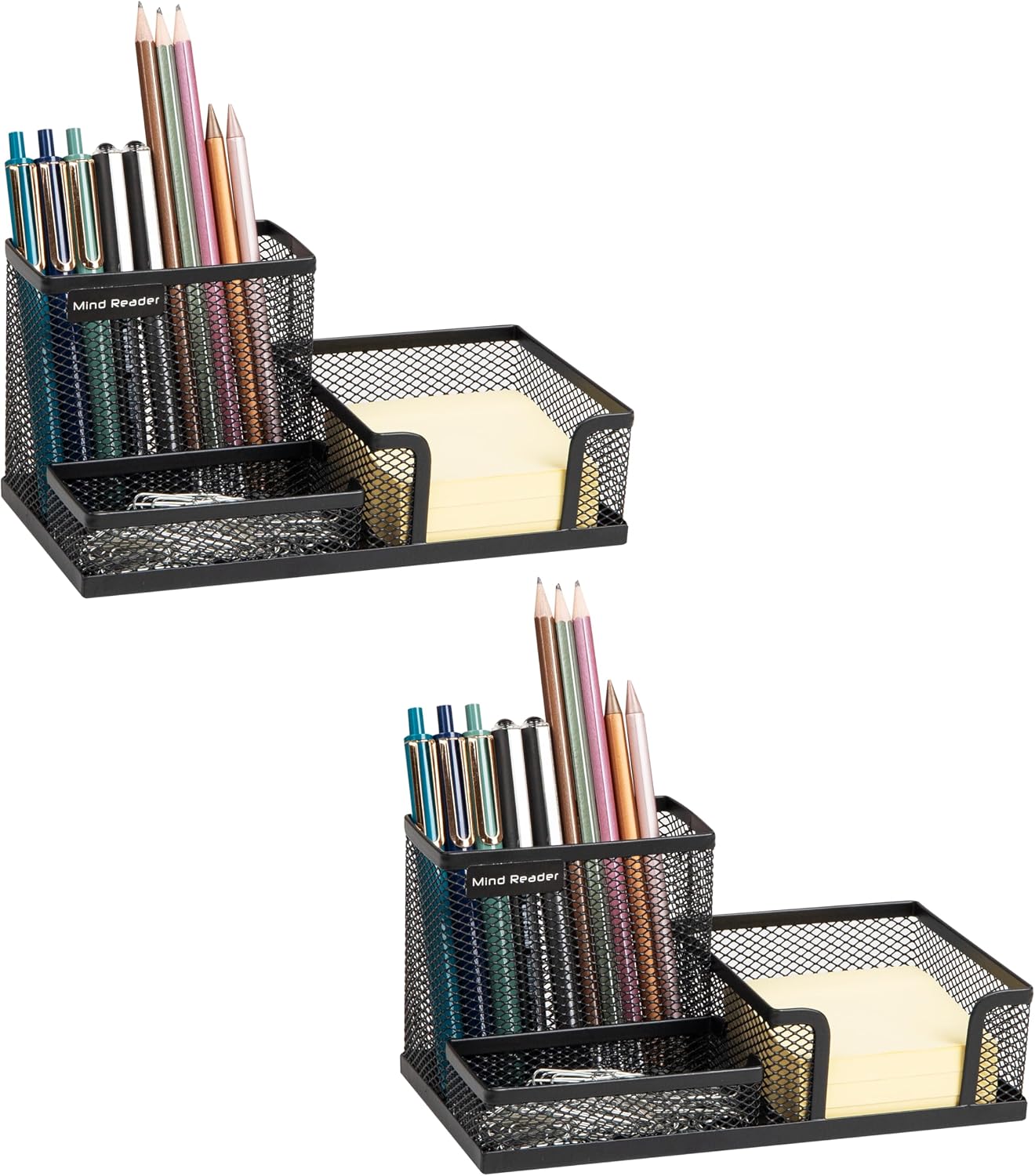 Mind Reader Desktop Organizer, Pen Holder, Clip Basket, Storage, Office, Metal Mesh, 8.07"L x 4.13"W x 3.94"H, Black