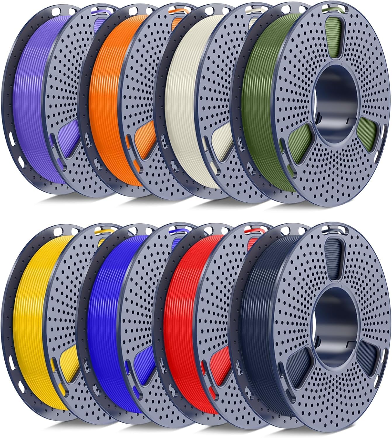 SUNLU PLA+ 2.0 Filament 1.75mm, 250g Spool Bundle, 3D Printer Filament | Upgraded Formula, Tougher & Stronger, 8 Rolls, BoneWhite+Midnight+Red+Yellow+OliveGreen+Blue+Orange+Purple
