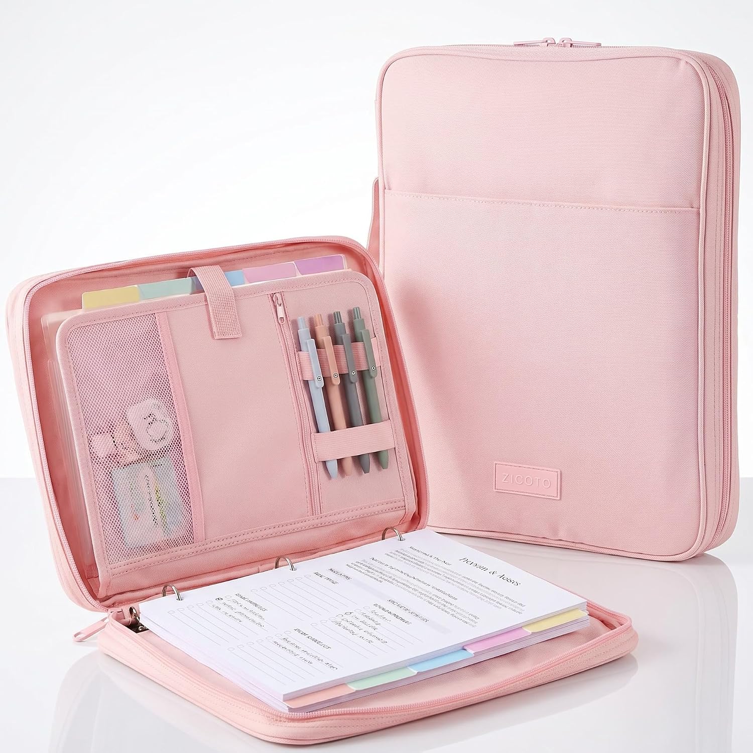 Sturdy 3 Ring Zipper Binder with Strap for School - 1 Inch, 5-Tab Dividers