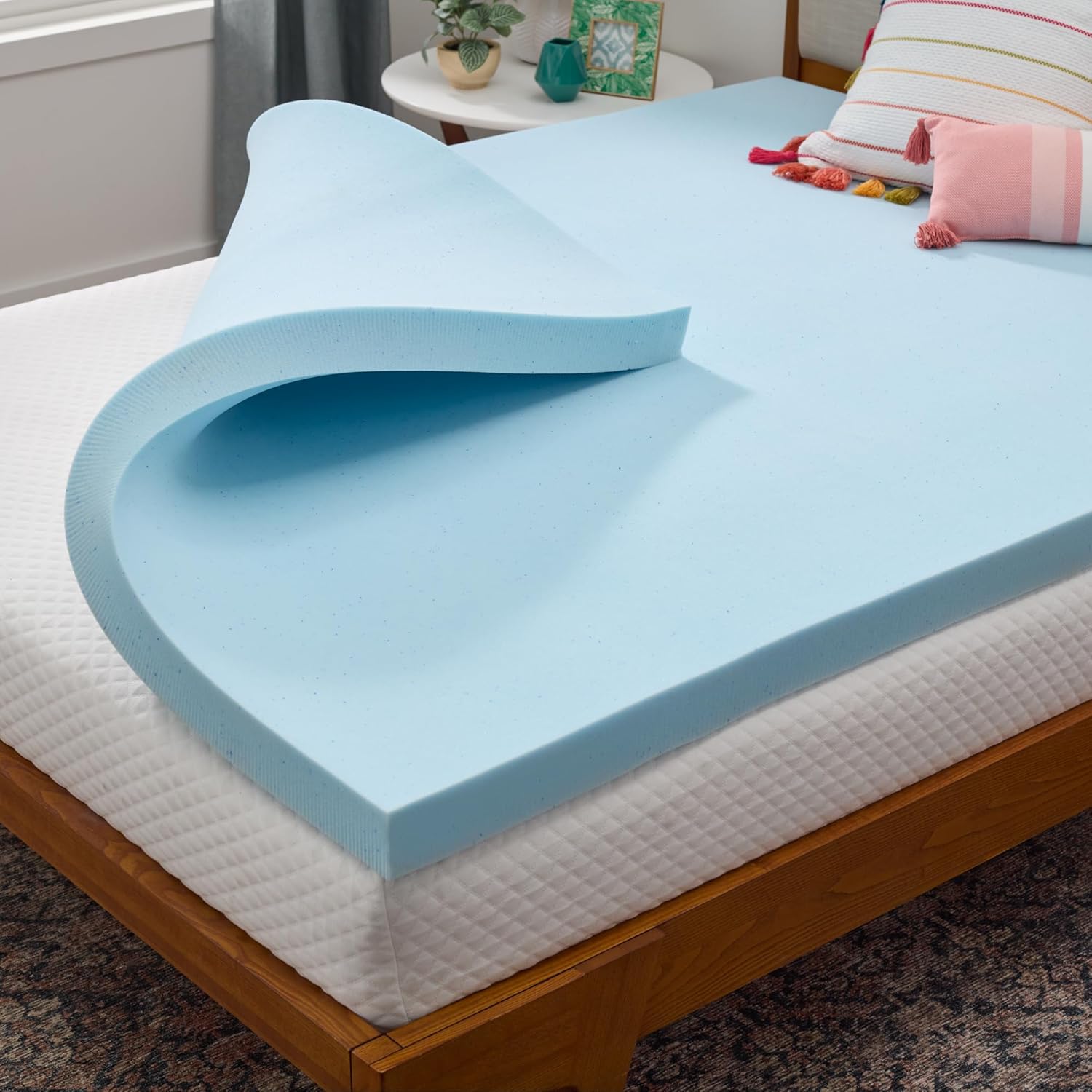 LINENSPA Memory Foam Mattress Topper - 3 Inch Gel Infused Memory Foam - Plush Feel - Cooling and Pressure Relieving - CertiPUR Certified - Dorm Room Essentials - Twin XL Size