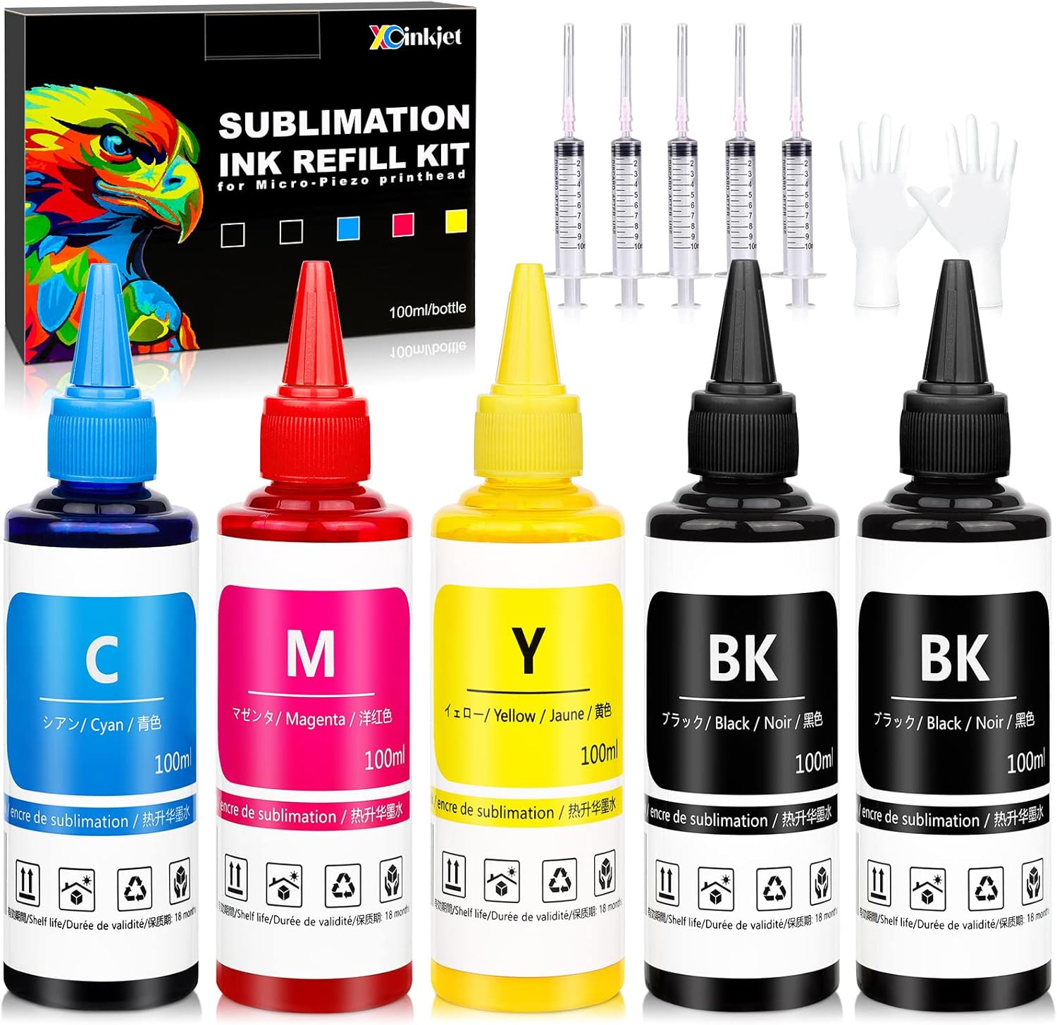 Sublimation Ink Refilled for ET-2800 ET-2803 WF-7210 WF-7720 ET-4700 ET-2760 ET-2850 ET-15000 ET2720 WF7710 ET-4800 ET2650 ET2750 WF2750 WF3620 Printer(BK*2 C*1 M*1 Y*1 All 5 Packs)