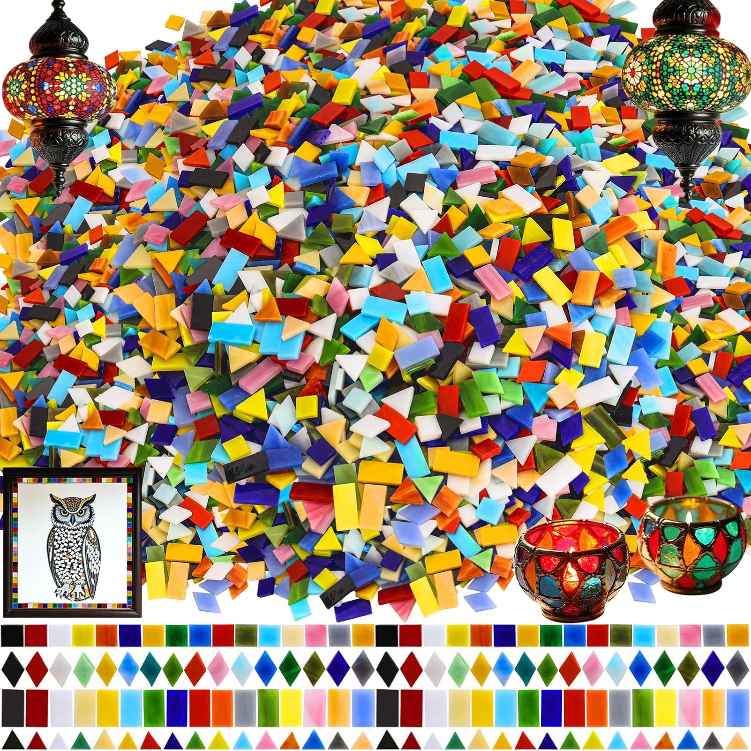 3200 Pcs Mosaic Tiles, Glass Mosaic Tiles for Crafts Bulk, Assorted Color Stained Mosaic Glass Pieces, Mosaic Supplies for Home Decoration, Art Crafts, DIY Projects, Opaque