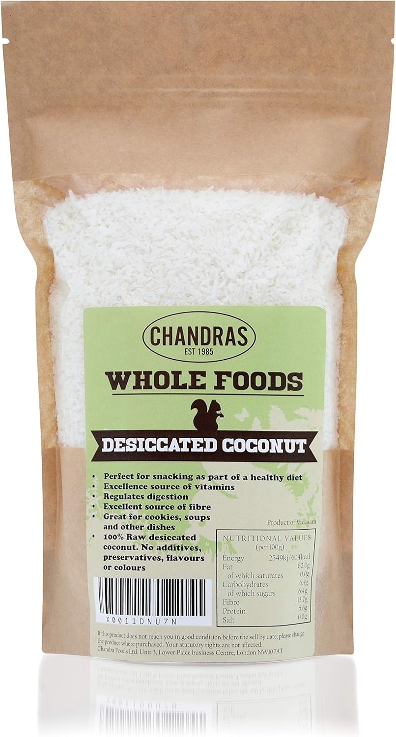 Chandra Whole Foods – Desiccated Coconut 1KG - Low-GI Desiccated Coconut for Snack Making, Smoothies, Baking & Cooking - Gluten-Free Keto Grounded Coconut, Rich in Protein & Vitamins