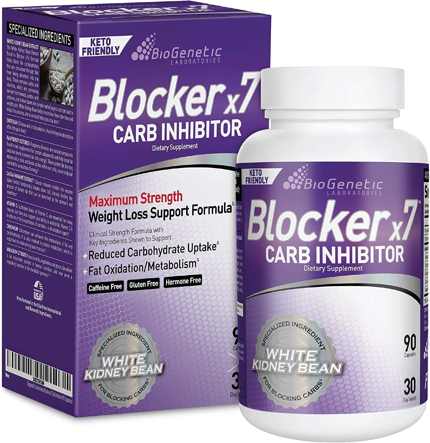 BioGenetic Labs Carb Blocker X7 - White Kidney Bean Cheat Pill - Keto-Friendly - Carb Blocker Pills for Women and Men - Appetite Suppressant to Maintain Your Ideal Body Weight (90 Capsules)