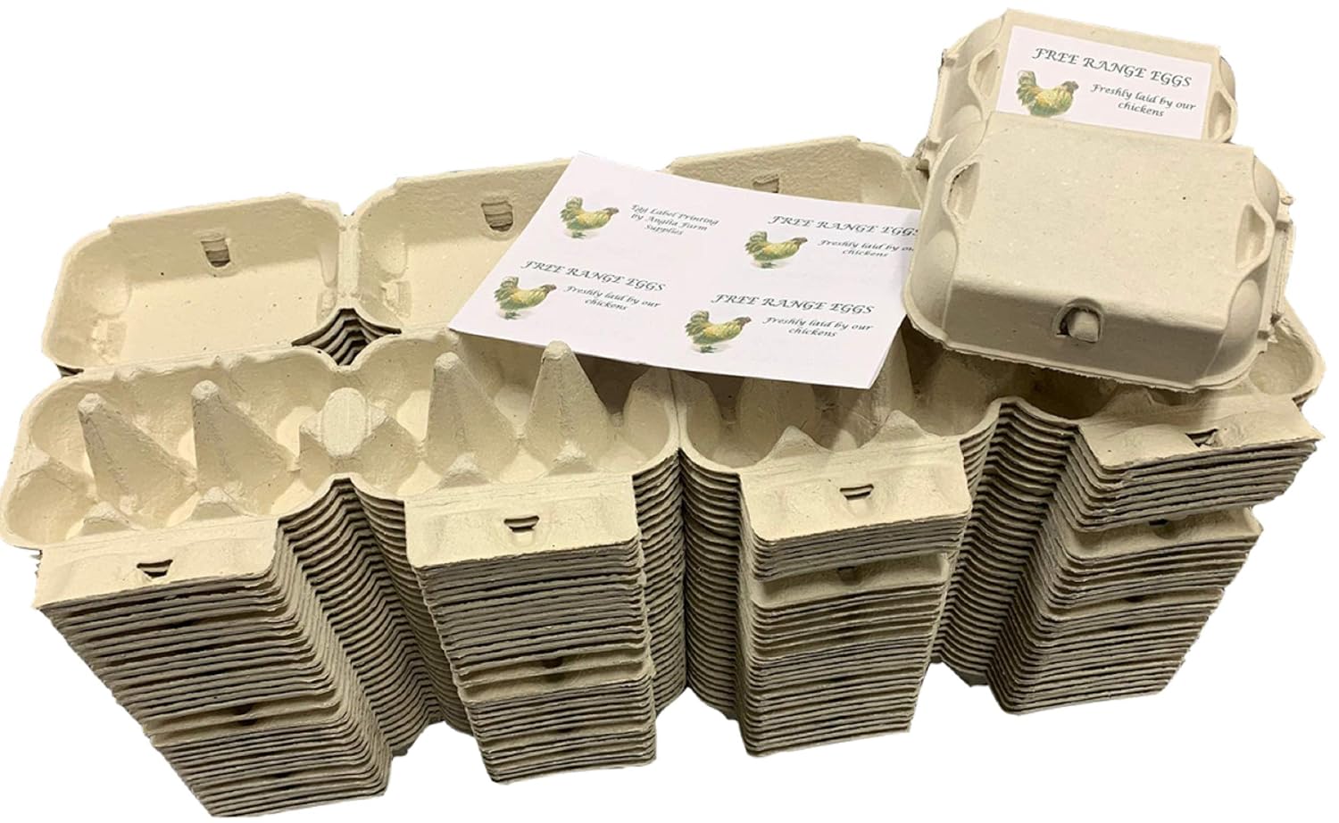 Anglia Farm Supplies - 140 x Egg Boxes 1/2 dozen Effect 6 White Cardboard Cartons - Premium Quality includes 24 labels