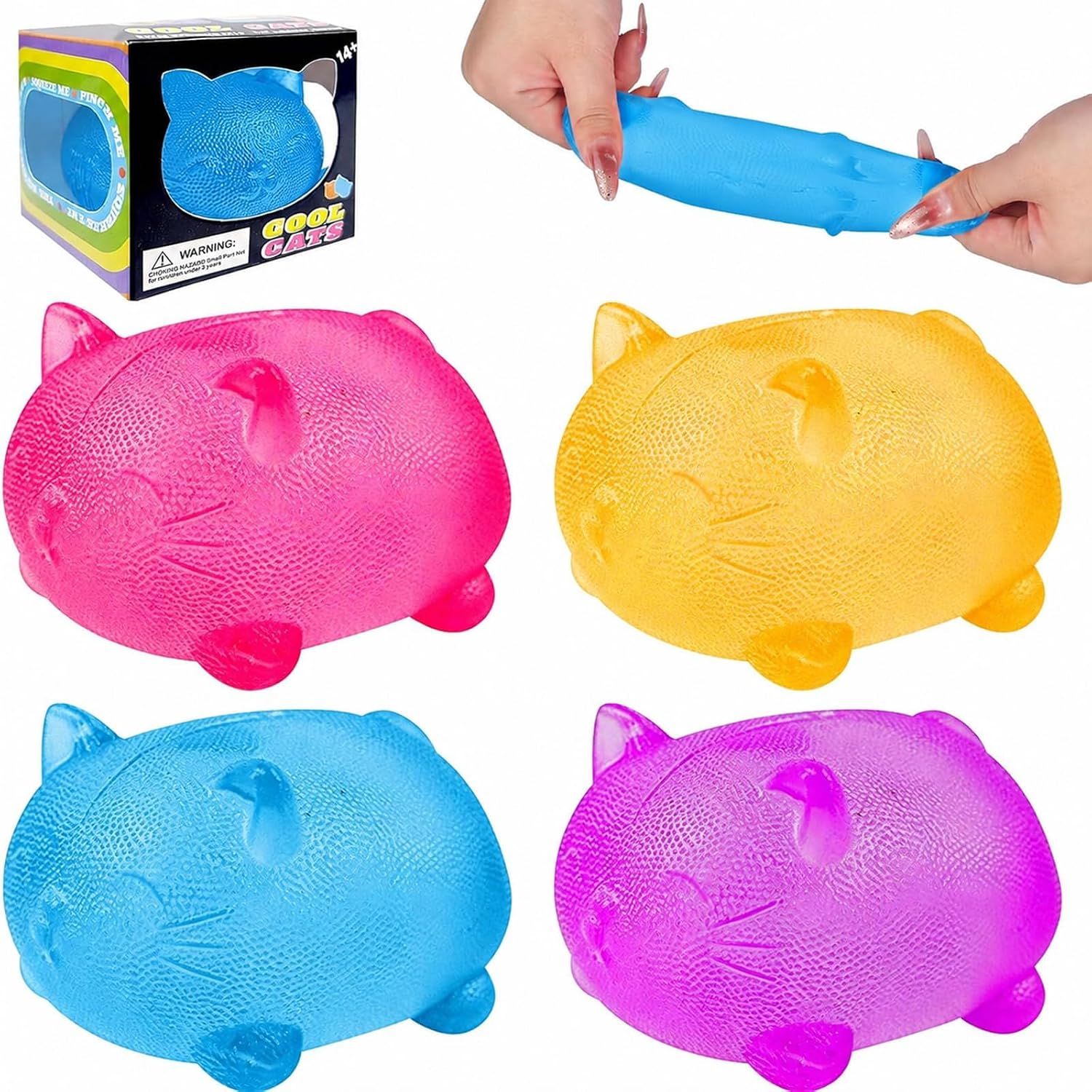 Squishy Fidget Toys, 4PCS Cat Squishy Toys Stress Balls for Adults