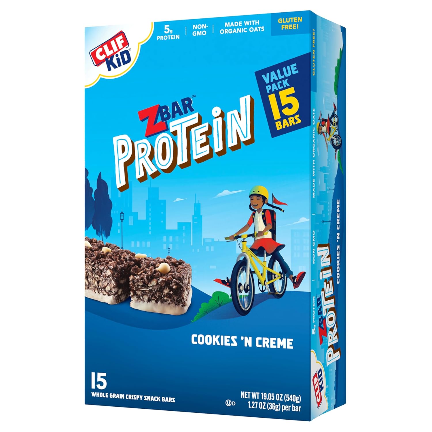 Zbar Protein - Cookies 'n Creme - Crispy Snack Bars - Made with Organic Oats - Non-GMO - 5g Protein - Gluten Free Protein Bars (15 Pack)