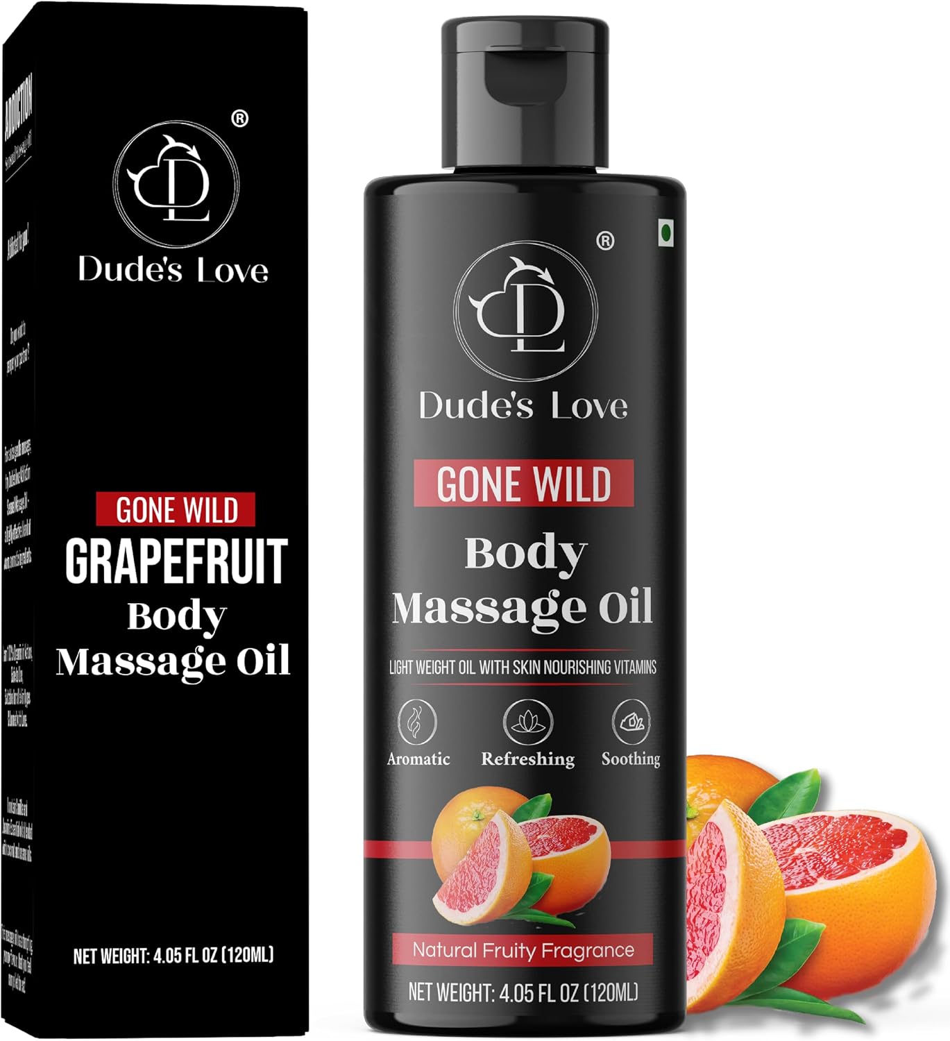 Organic - Grapefruit Full Body Massage Oil - Refreshing | No Stain & Non-Sticky | with Fractionated Coconut Oil, Grapefruit & Lime Oil - 4.05 Fl Oz