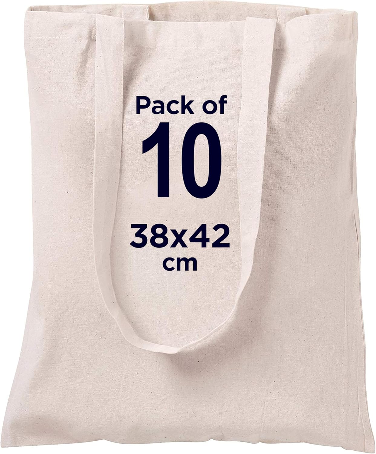 Centrix Natural Cotton 10 pack 15 X 16 inch reusable grocery bags, 5.5 oz cotton canvas tote, eco friendly super strong washable great choice for promotion branding and gift