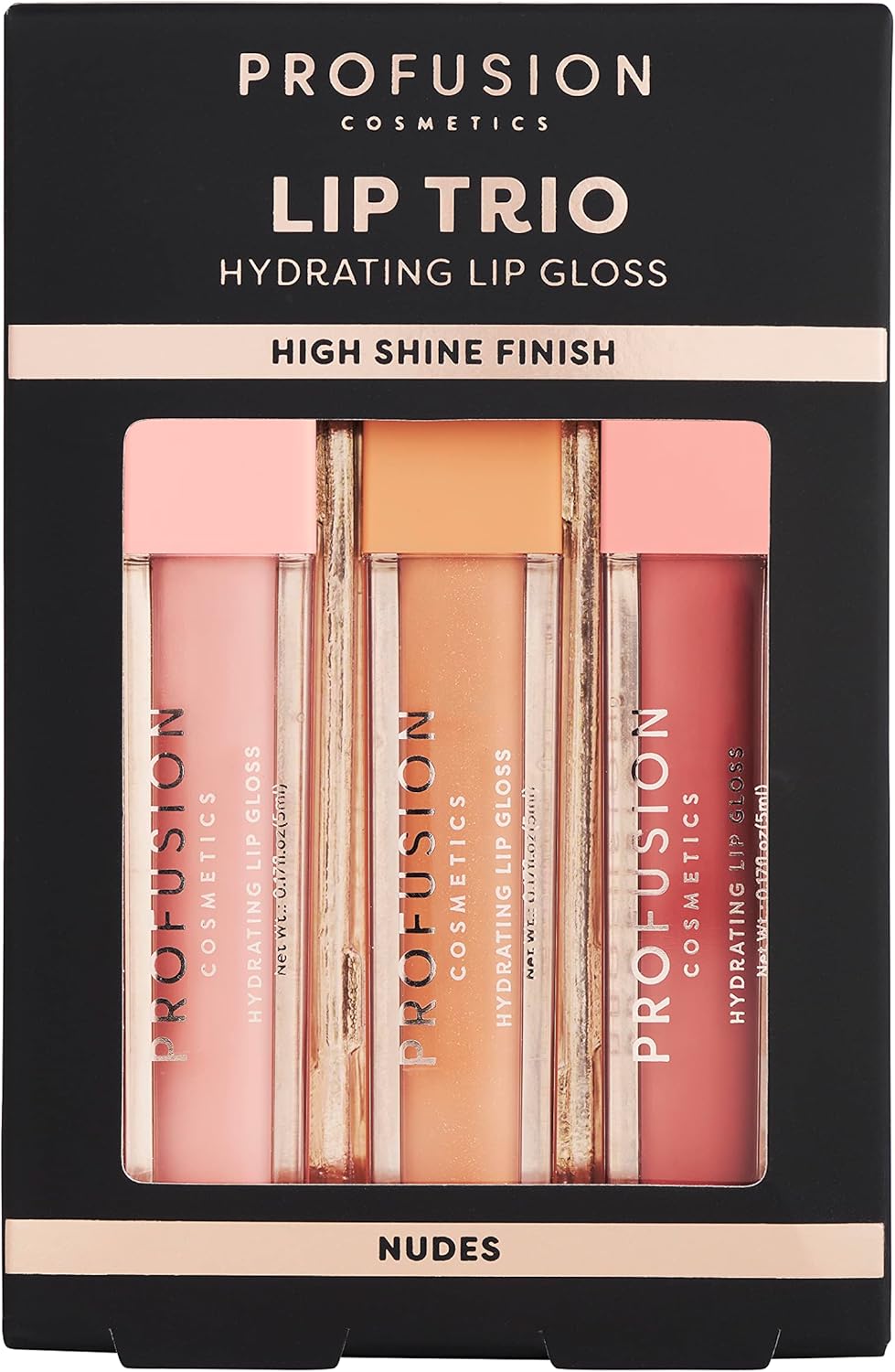 Profusion Cosmetics Lip Trio Hydrating Lip Gloss with High Shine Finish for All Skin Types, Achieve Luscious Lip with Bold and Nourishing Lip Gloss Set – Nudes