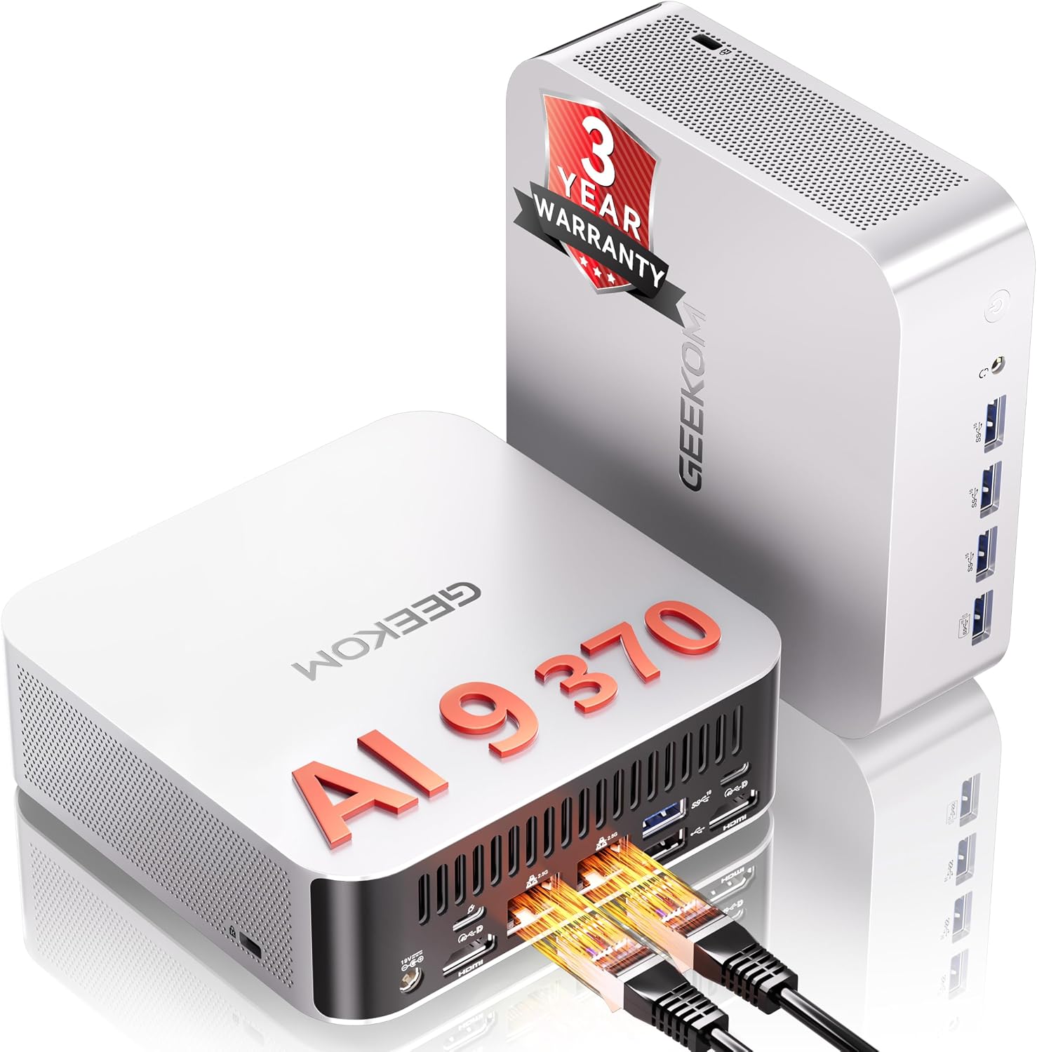 GEEKOM A9 Max High AI Productivity Mini PC,AMD Ryzen AI 9 HX 370(80 Tops)|DDR5|1TB SSD+32GB RAM|Copilot+ PC|Win 11 Pro|WiFi 7|BT 5.4|USB4.0|HDMI 2.1|8K Video Editing|for Business&Gaming＆3D Rendering